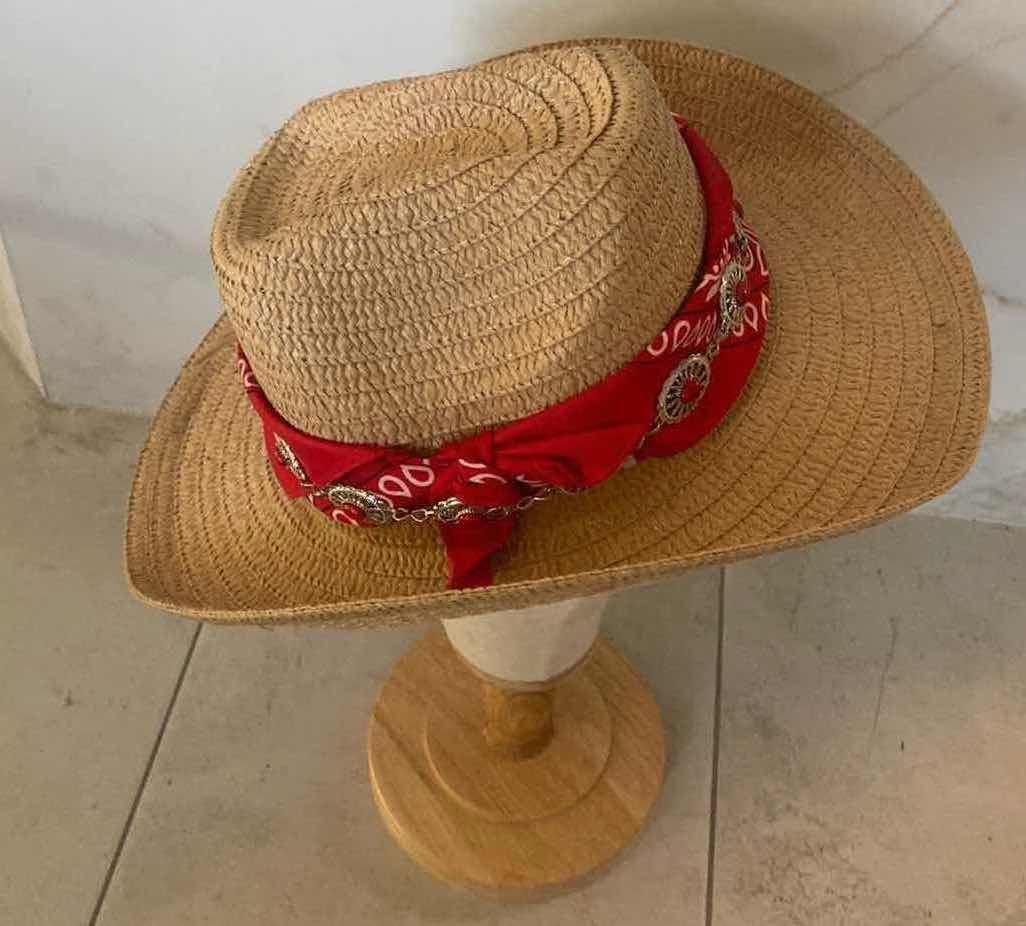 Photo 1 of NEW CUSTOM DESIGNED STRAW WESTERN COWGIRL REMOVEABLE BANDANA HAT (ADJUSTABLE)