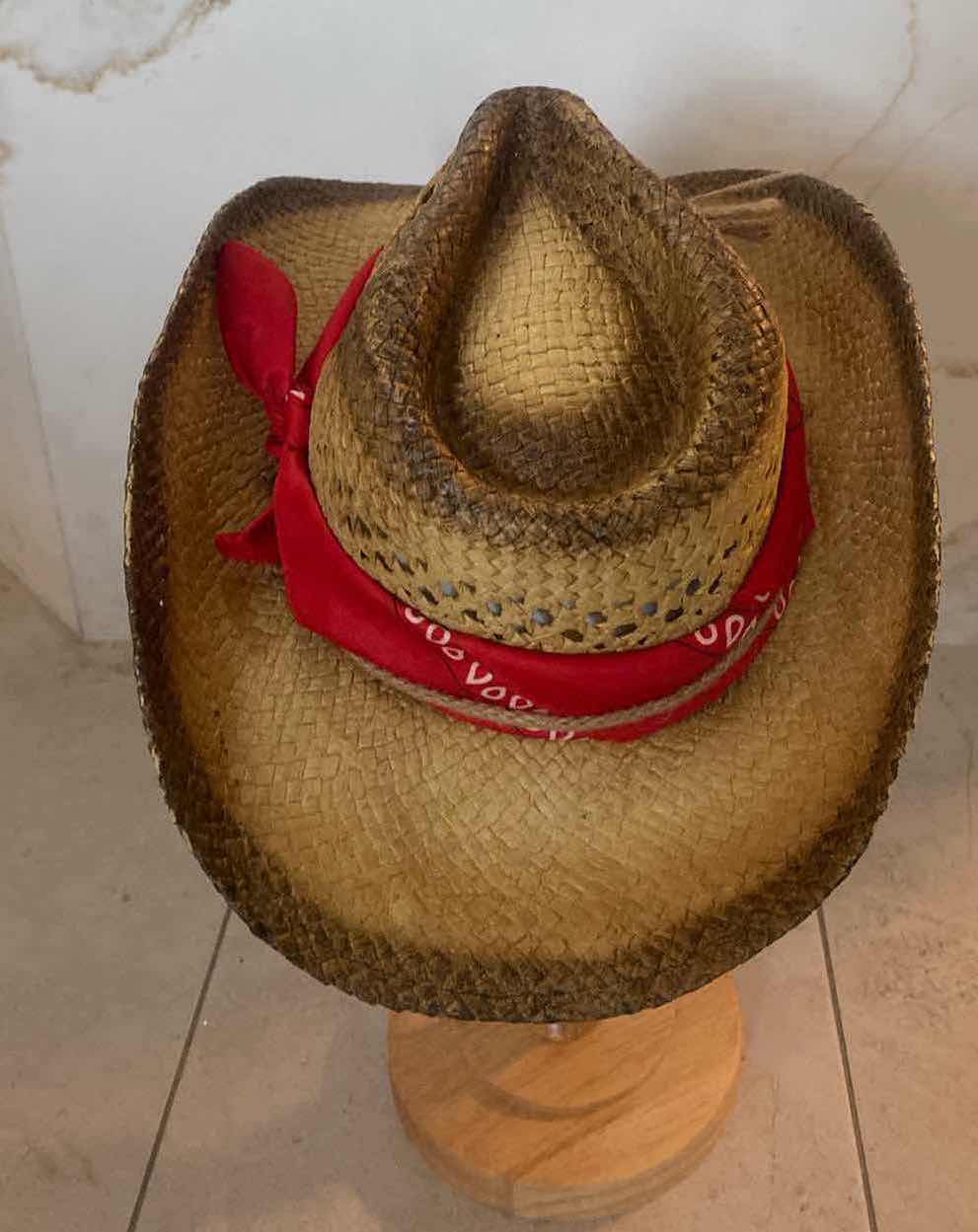 Photo 1 of NEW CUSTOM DESIGNED STRAW WESTERN REMOVABLE BANDANA COWGIRL HAT (ONE SIZE FITS ALL)