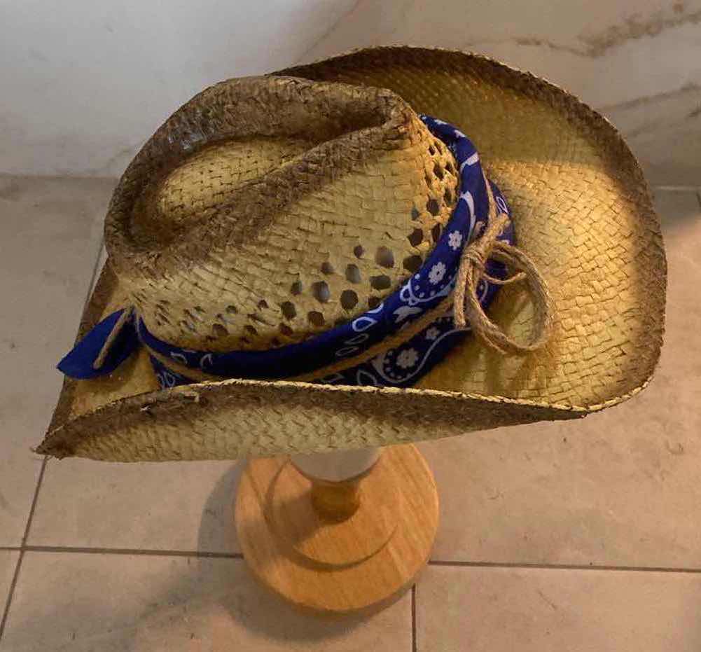 Photo 1 of NEW CUSTOM DESIGNED STRAW WESTERN REMOVABLE BANDANA COWGIRL HAT (ONE SIZE FITS ALL)