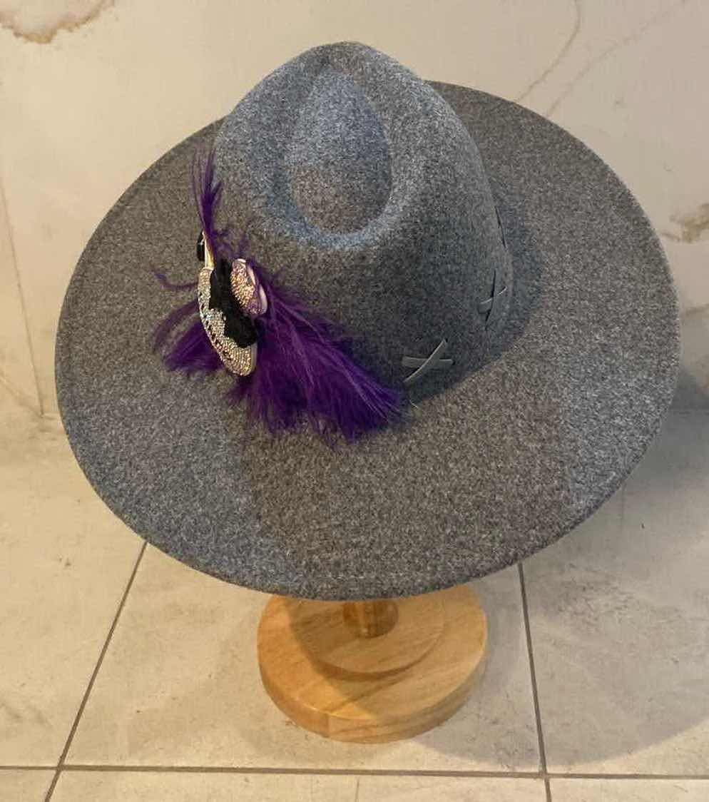 Photo 1 of NEW CUSTOM DESIGNED WOMENS GRAY FELT FLAT EAVES FEDORA HAT (ADJUSTABLE)