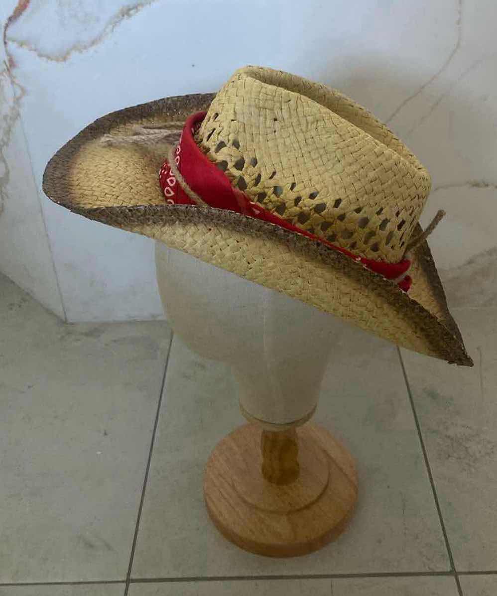 Photo 1 of NEW CUSTOM DESIGNED STRAW WESTERN REMOVABLE BANDANA COWGIRL HAT (ONE SIZE FITS ALL)