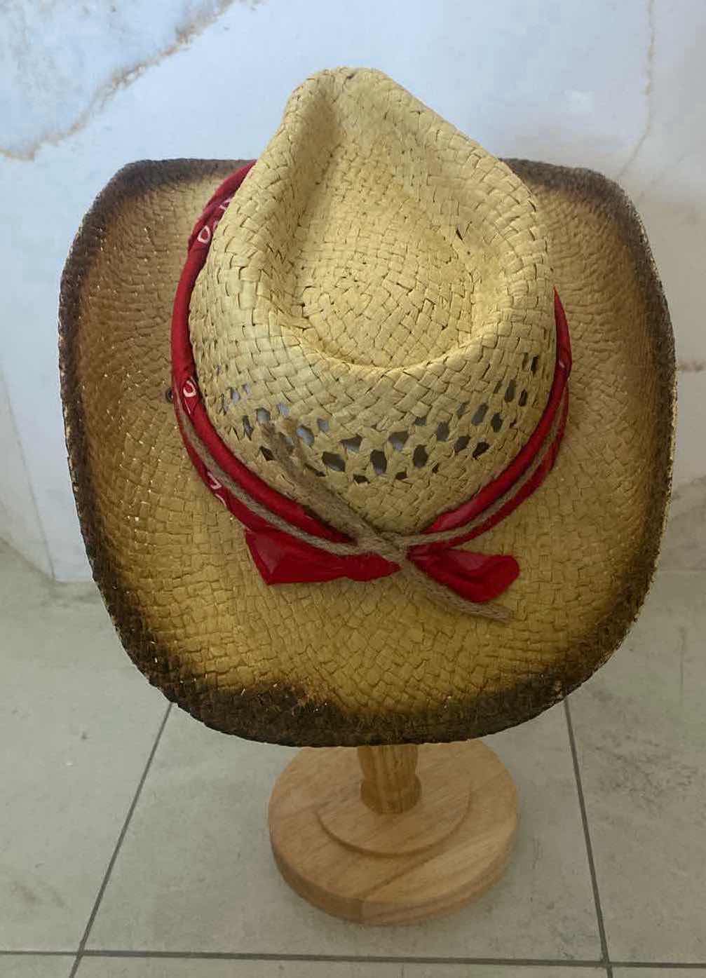 Photo 1 of NEW CUSTOM DESIGNED STRAW WESTERN REMOVABLE BANDANA COWGIRL HAT (ONE SIZE FITS ALL)