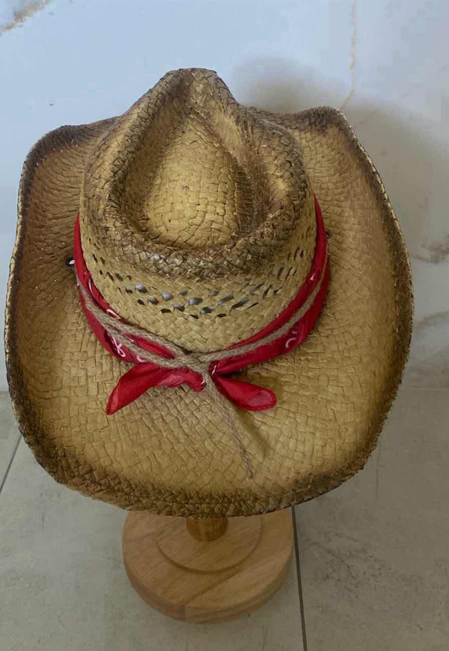 Photo 1 of NEW CUSTOM DESIGNED STRAW WESTERN REMOVABLE BANDANA COWGIRL HAT (ONE SIZE FITS ALL)
