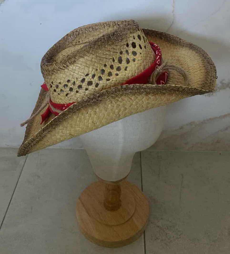 Photo 1 of NEW CUSTOM DESIGNED STRAW WESTERN REMOVABLE BANDANA COWGIRL HAT (ONE SIZE FITS ALL)