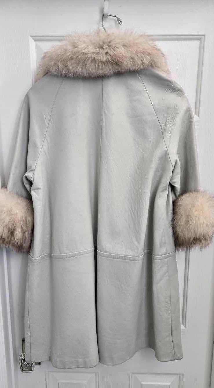 Photo 1 of LIGHT GREY LEATHER & FOX FUR COAT WITH BRACELET SLEEVES ESTIMATED SIZE SMALL/MEDIUM
