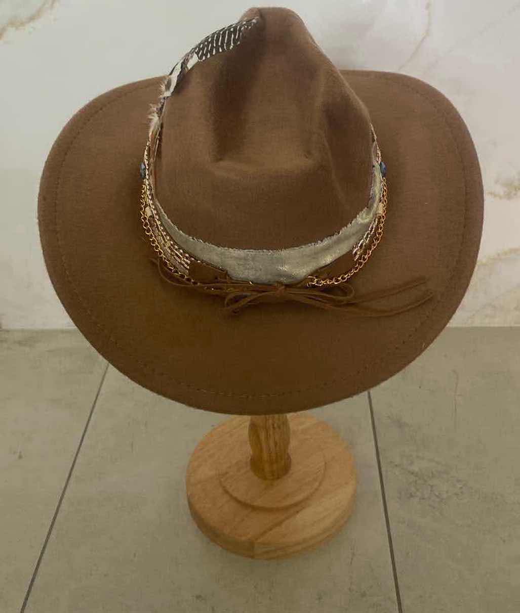 Photo 1 of NEW CUSTOM DESIGNED DARK TAN POLYESTER WESTERN COWGIRL HAT (ADJUSTABLE)