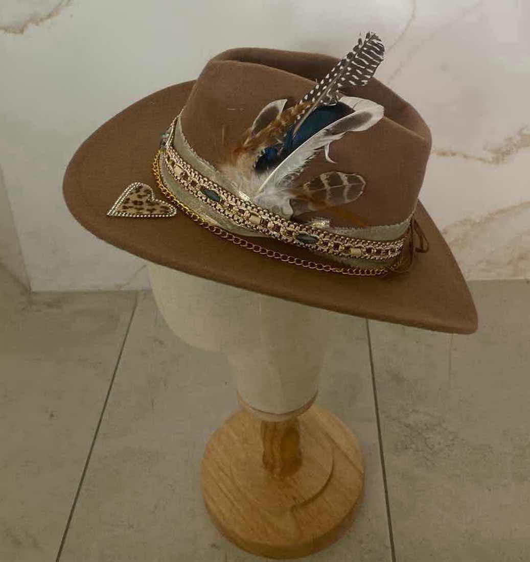 Photo 1 of NEW CUSTOM DESIGNED DARK TAN POLYESTER WESTERN COWGIRL HAT (ADJUSTABLE)