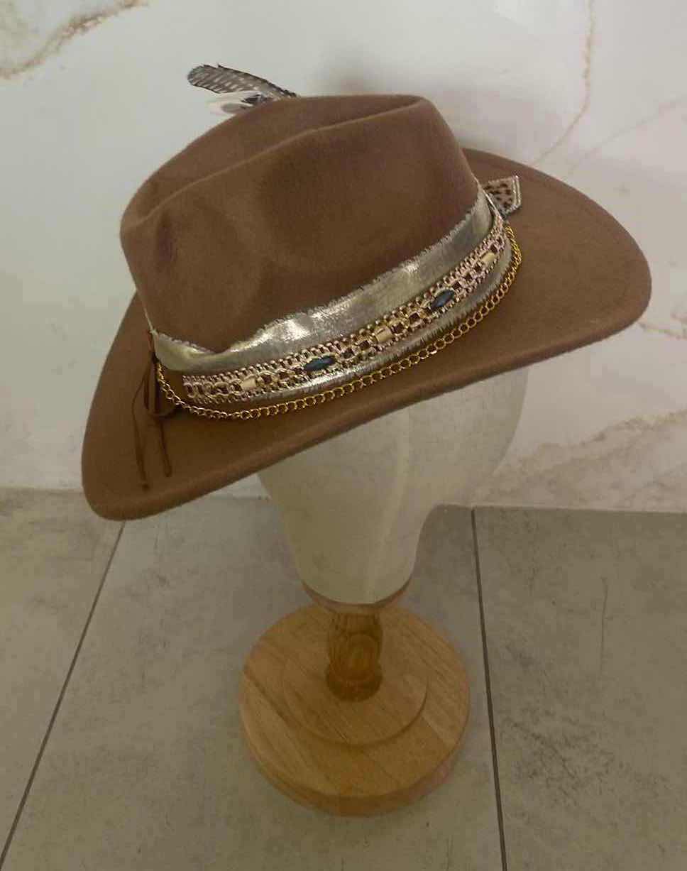 Photo 1 of NEW CUSTOM DESIGNED DARK TAN POLYESTER WESTERN COWGIRL HAT (ADJUSTABLE)