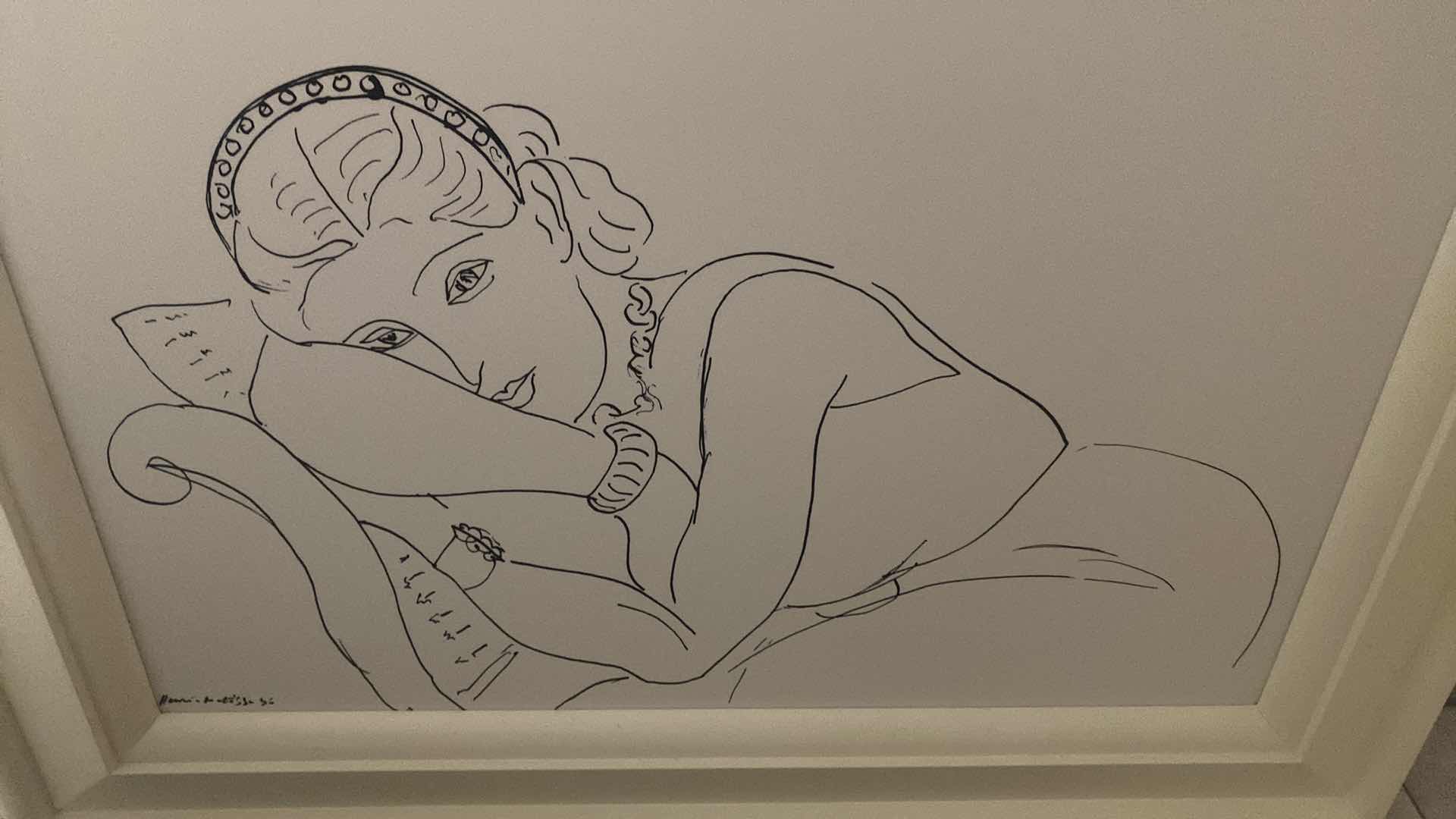 Photo 1 of FRAMED WHITE WOOD HENRI MATISSE “RECLINING WOMAN” LITHOGRAPHIC SIGNED PRINT ARTWORK FROM WYNN RESORT 33” x 26”