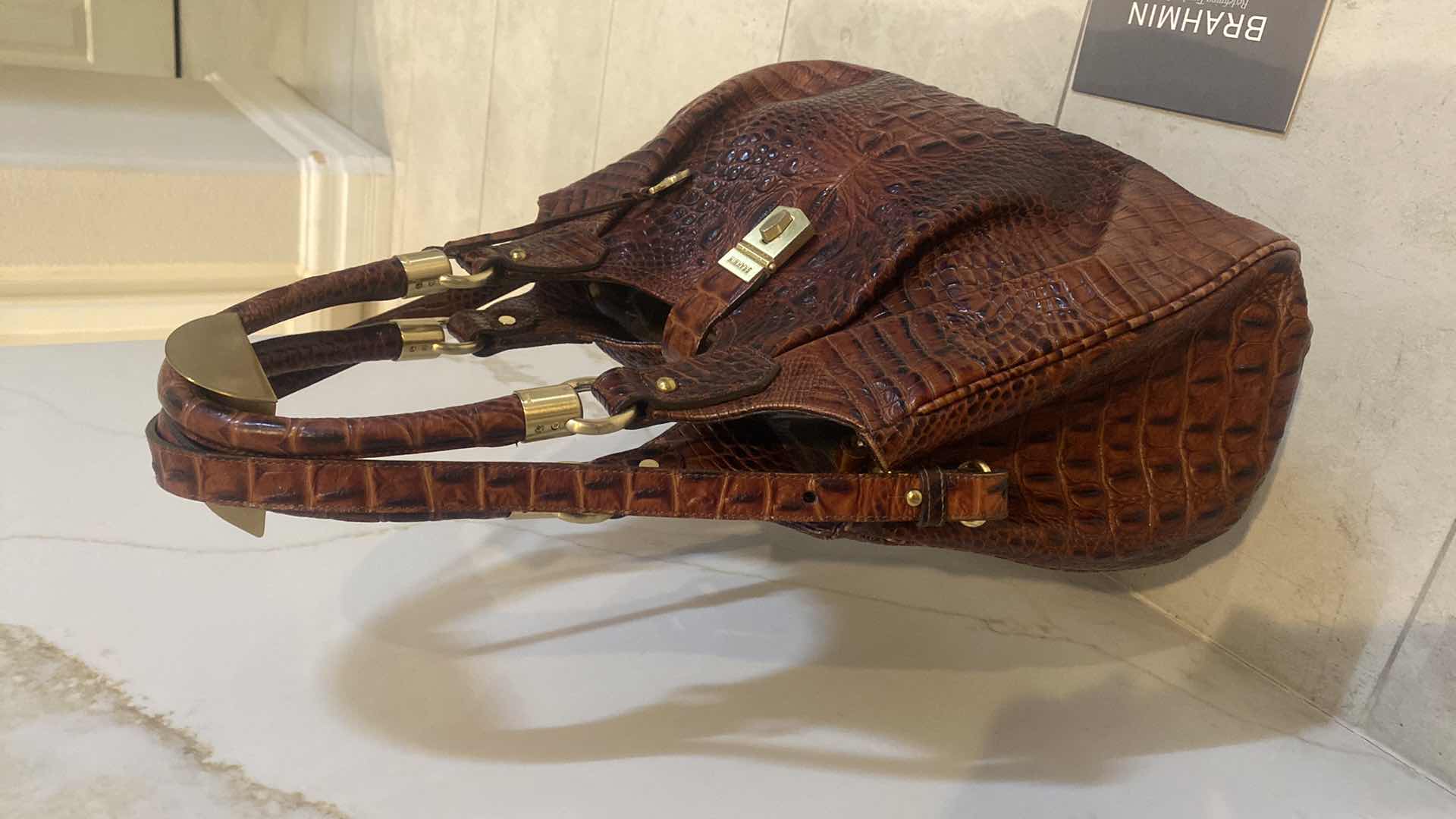 Photo 1 of  BRAHMIN DUAL CARRY PECAN MELBOURNE LEATHER SATCHEL ORIGINALLY $600 15“ x 7“ H12” EXCLUDING HANDLES INCLUDES STRAP DUST COVER & REGISTRATION CARD