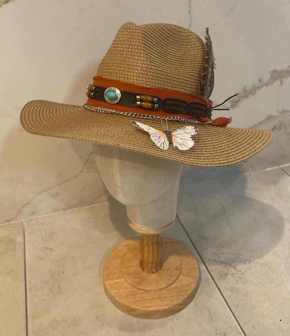 Photo 1 of NEW CUSTOM DESIGNED TAN STRAW  PAPER PANAMA WESTERN HAT (ADJUSTABLE)