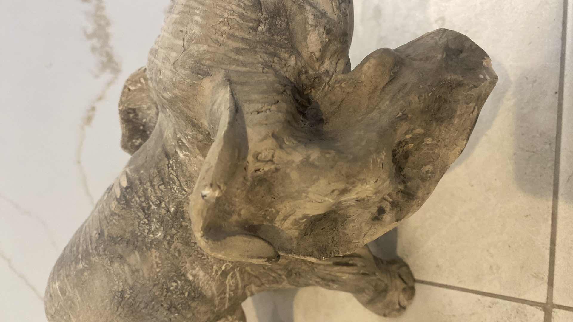 Photo 1 of HEAVY CONCRETE ELEPHANT WITH BRONZE TUSKS FROM TEMPTATIONS DESIGNS 14“ x 7“ H 14 1/2”