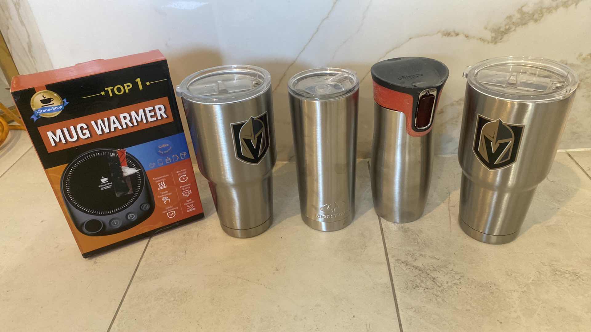View 4 of 7 TUMBLERS WITH LIDS 2-GOLDEN KNIGHTS 1-YETTI & MORE INCLUDES NEW MUG WARMER