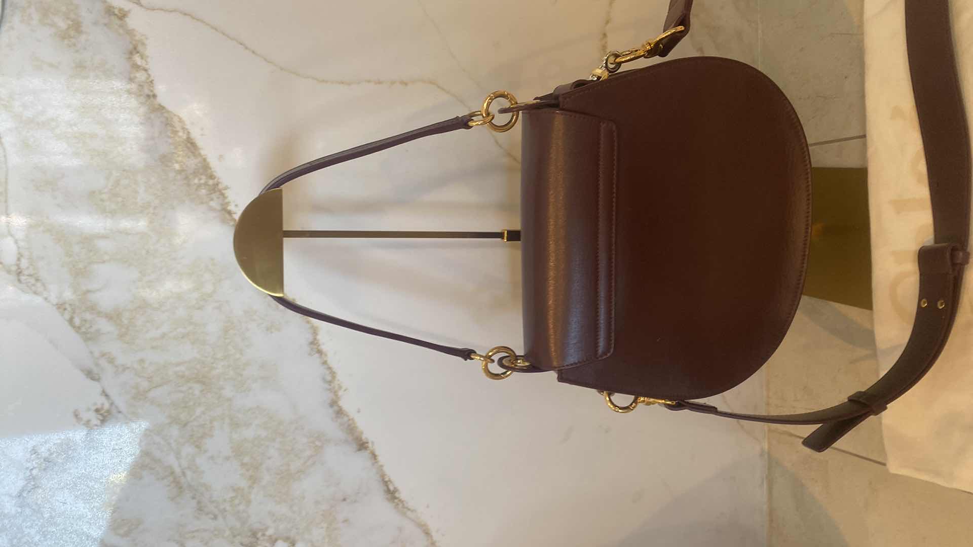Photo 1 of AUTHENTIC CHLOE TESS LEATHER & SUEDE BURNT BROWN DUAL CARRY WITH GOLD HARDWARE HANDBAG (CURRENT RETAIL $2450) PAPERWORK & DUSTBAG 10 1/4“ x 3 1/2“ H9 1/2”