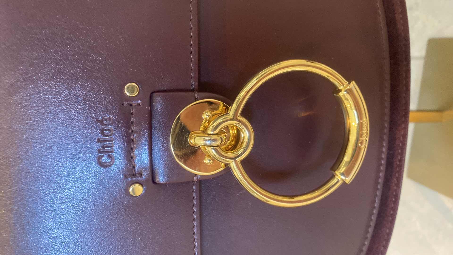 Photo 1 of AUTHENTIC CHLOE TESS LEATHER & SUEDE BURNT BROWN DUAL CARRY WITH GOLD HARDWARE HANDBAG (CURRENT RETAIL $2450) PAPERWORK & DUSTBAG 10 1/4“ x 3 1/2“ H9 1/2”