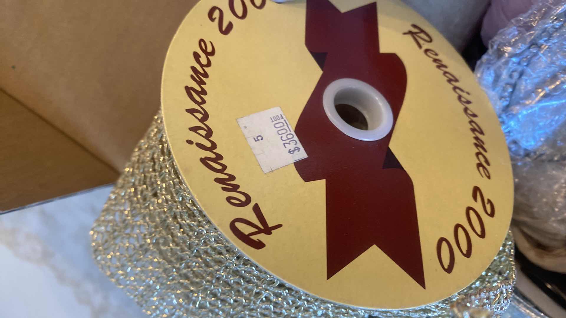 Photo 1 of BOX OF CRAFT SUPPLIES, RIBBON BOWS CHEESE CLOTH & BELT BUCKLES