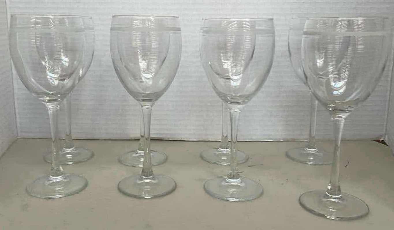 Photo 1 of 8 PIECE WINE GLASS SET 8” & BOX OF GLASSWARE