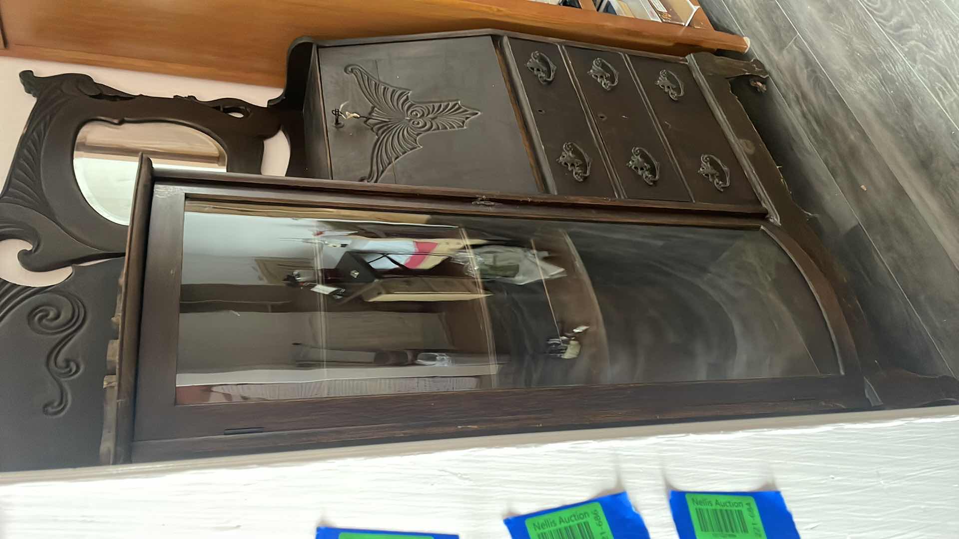 Photo 1 of ANTIQUE CURVED GLASS GENTLEMANS DESK 38”x13” H67”