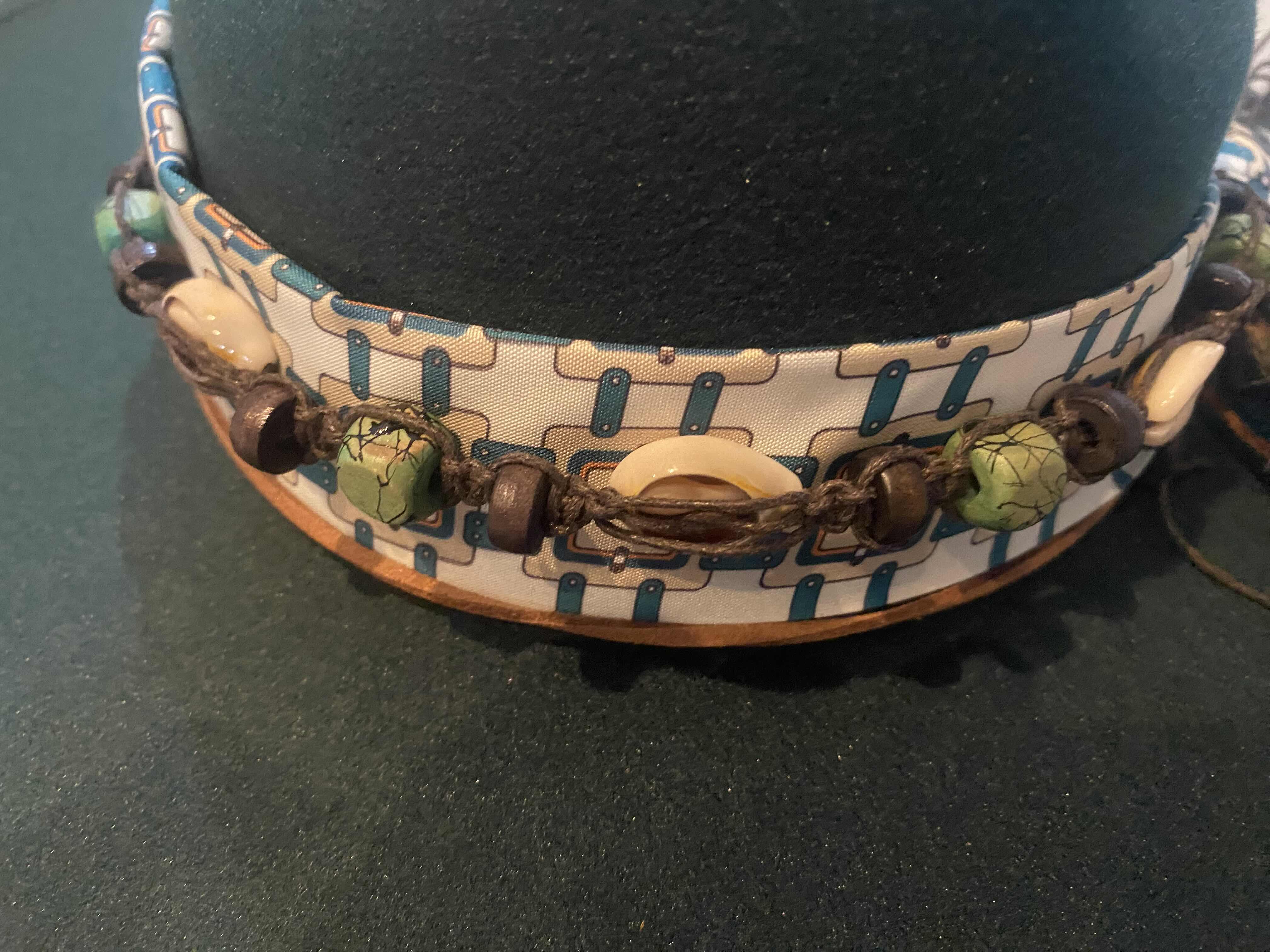 Photo 1 of NEW - CUSTOM DECORATED FOREST GREEN FEDORA HAT WITH FEATHER - ADJUSTABLE WITH INTERIOR RIBBON - TIE TO FIT