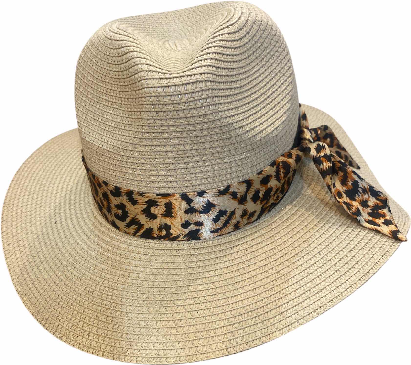 Photo 1 of NEW - PAPER PANAMA STYLE HAT WITH REMOVABLE FASHION SCARF - ONE SIZE FITS ALL- ADJUSTABLE RIBBON