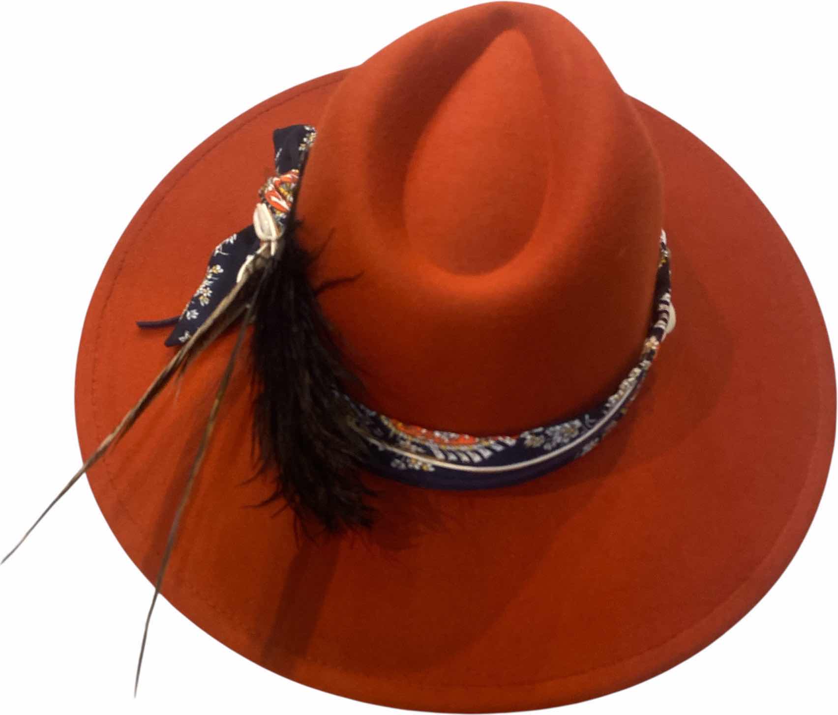 Photo 1 of NEW - CUSTOM DECORATED BURNT SIENNA CASINO THEME FEDORA HAT WITH REMOVABLE CARD & FEATHER - ADJUSTABLE WITH INTERIOR RIBBON - TIE TO FIT