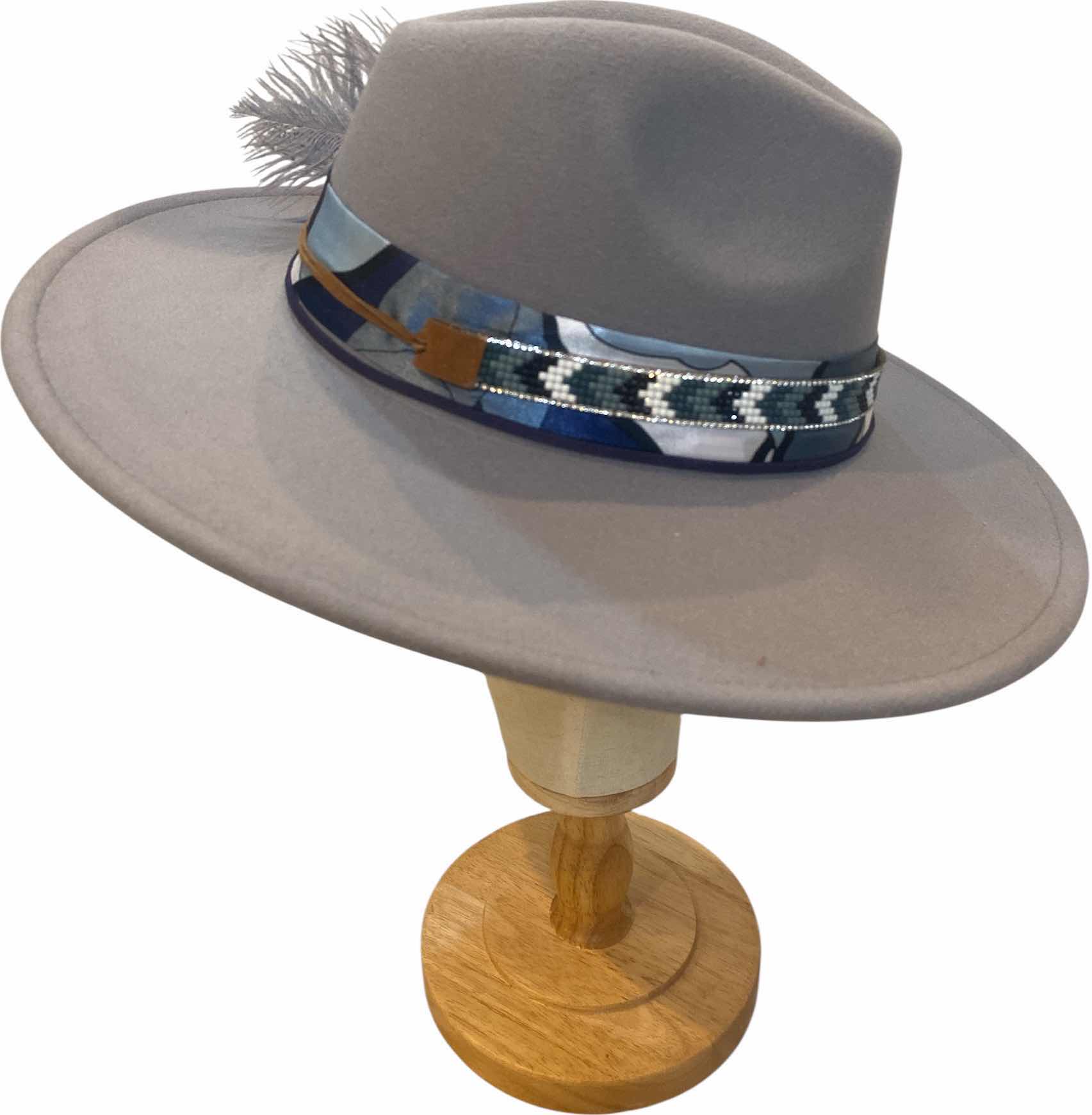 Photo 1 of NEW - CUSTOM DECORATED SOFT GRAY CASINO THEME FEDORA HAT WITH REMOVABLE FEATHERS - ADJUSTABLE WITH INTERIOR RIBBON - TIE TO FIT