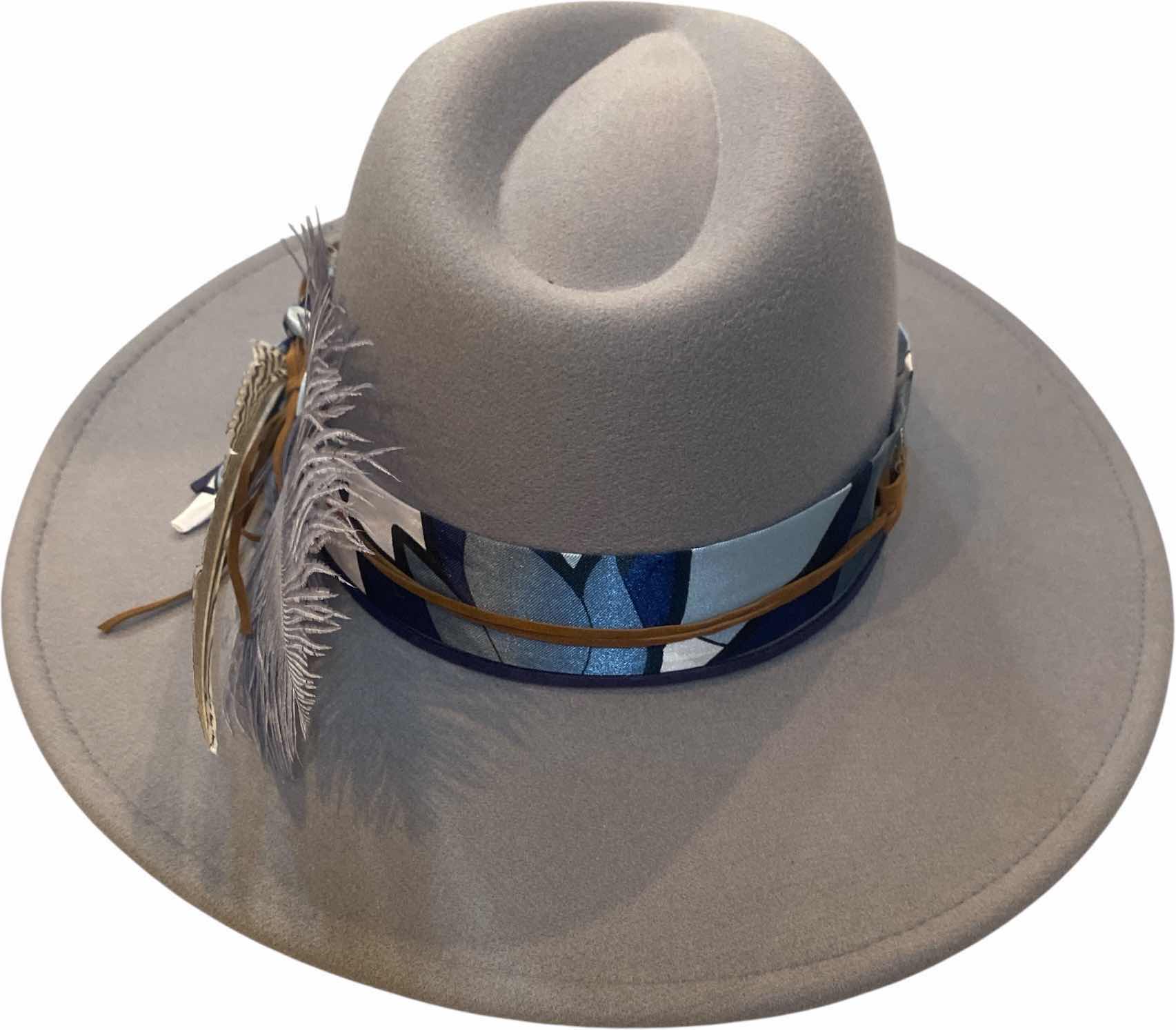 Photo 1 of NEW - CUSTOM DECORATED SOFT GRAY CASINO THEME FEDORA HAT WITH REMOVABLE FEATHERS - ADJUSTABLE WITH INTERIOR RIBBON - TIE TO FIT