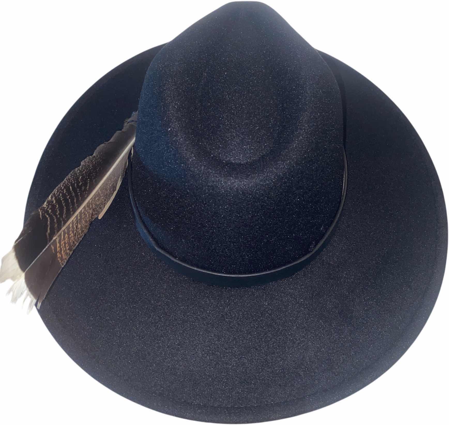 Photo 1 of NEW - CUSTOM DECORATED BLACK CASINO THEME FEDORA HAT WITH TURQUOISE REMOVABLE FEATHER - ADJUSTABLE WITH INTERIOR RIBBON - TIE TO FIT