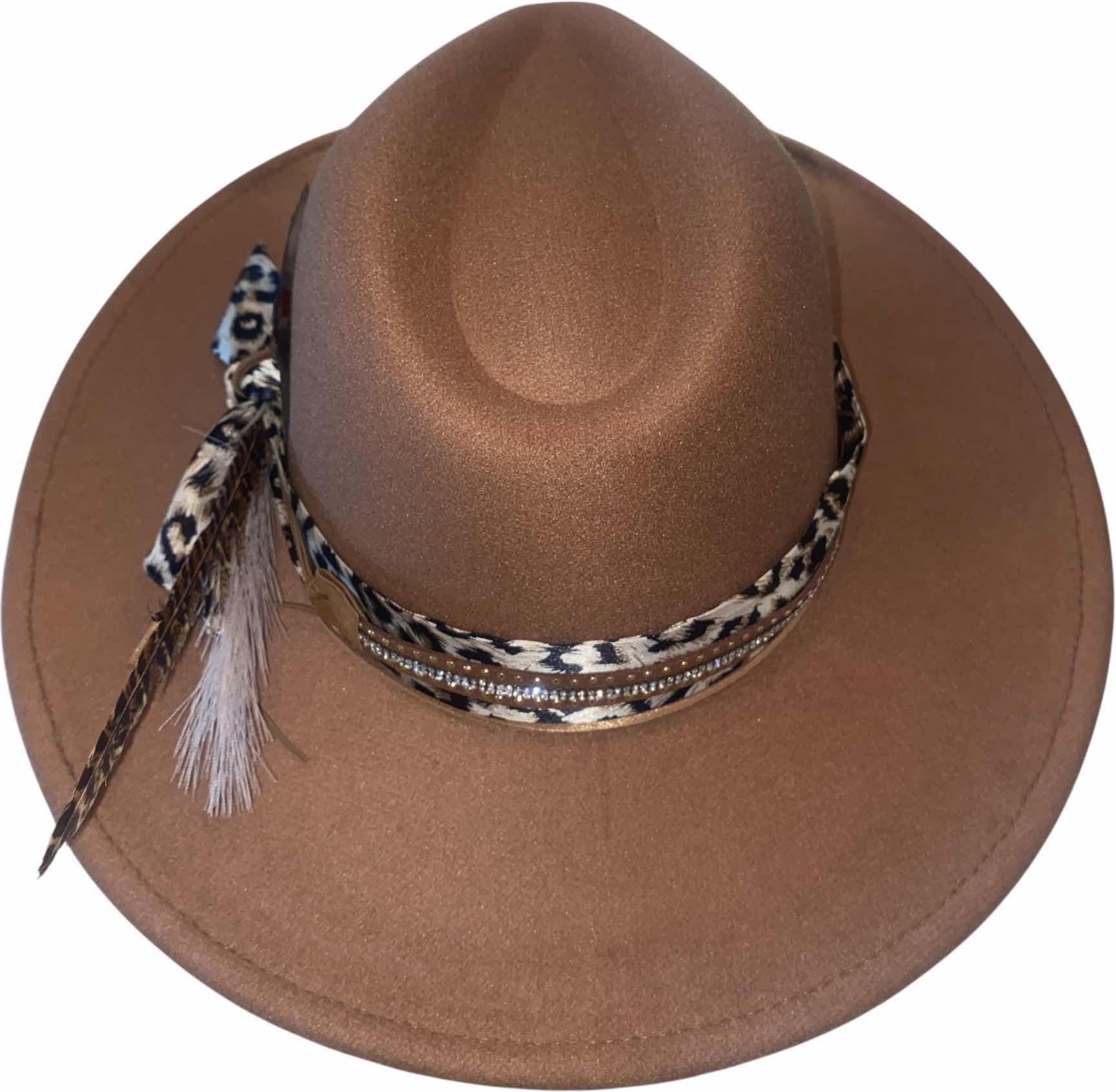 Photo 1 of NEW - CUSTOM DECORATED KHAKI TAN CASINO THEME FEDORA HAT WITH REMOVABLE CARD & FEATHER - ADJUSTABLE WITH INTERIOR RIBBON - TIE TO FIT