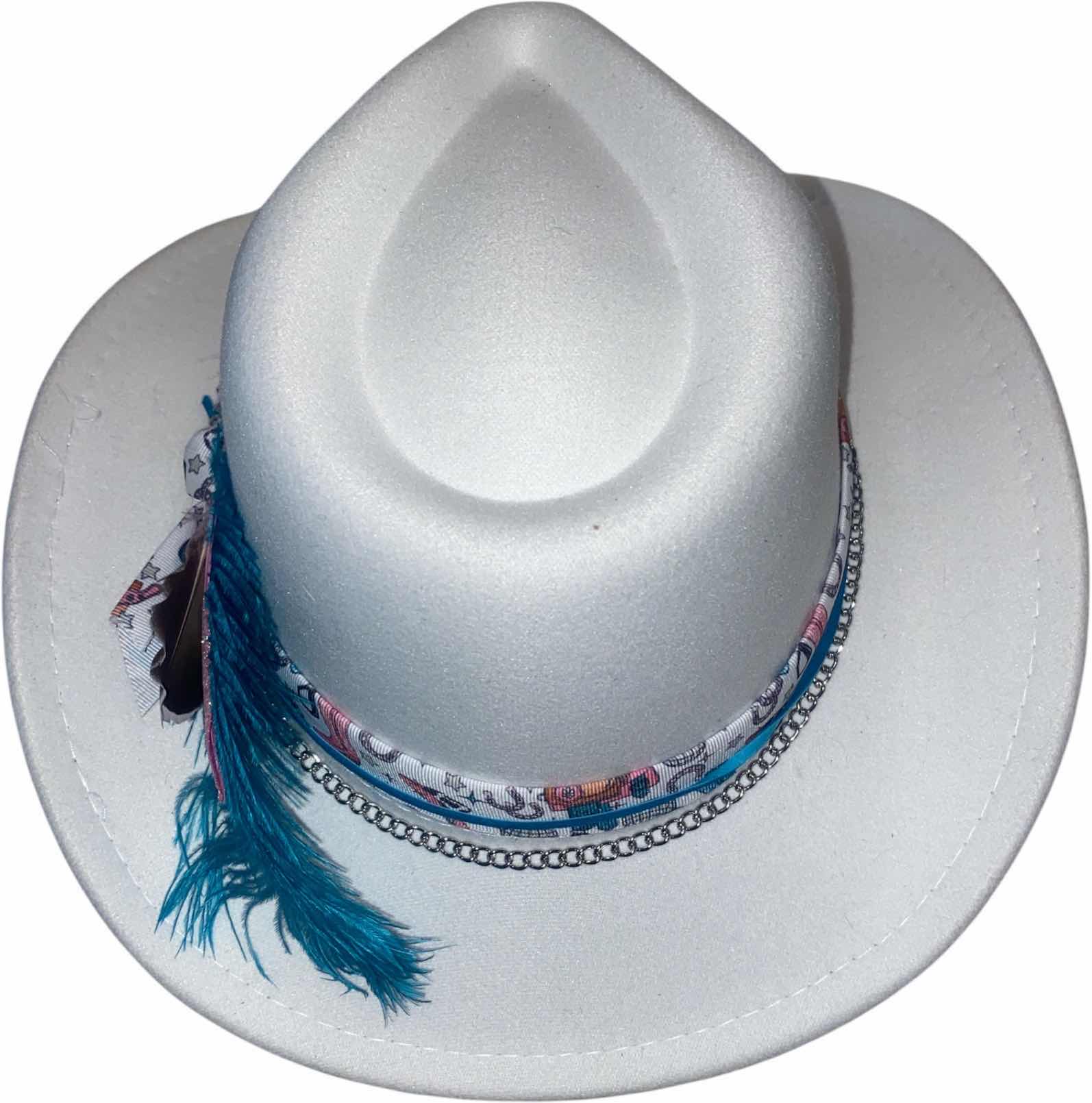 Photo 1 of NEW - CUSTOM DECORATED WESTERN COWBOY HAT WITH FEATHERS & EMBELLISHMENT - INTERIOR RIBBON TO ADJUST SIZE