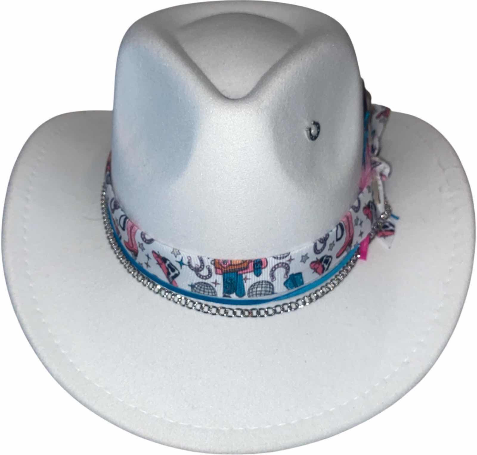 Photo 1 of NEW - CUSTOM DECORATED WESTERN COWBOY HAT WITH FEATHERS & EMBELLISHMENT - INTERIOR RIBBON TO ADJUST SIZE