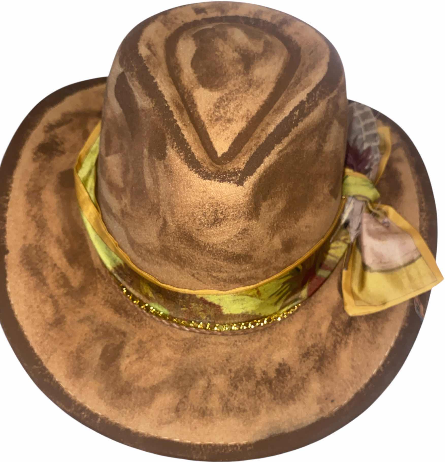 Photo 1 of NEW - CUSTOM HAND PAINTED & DECORATED WESTERN COWBOY HAT WITH FEATHERS & EMBELLISHMENT - INTERIOR RIBBON TO ADJUST SIZE