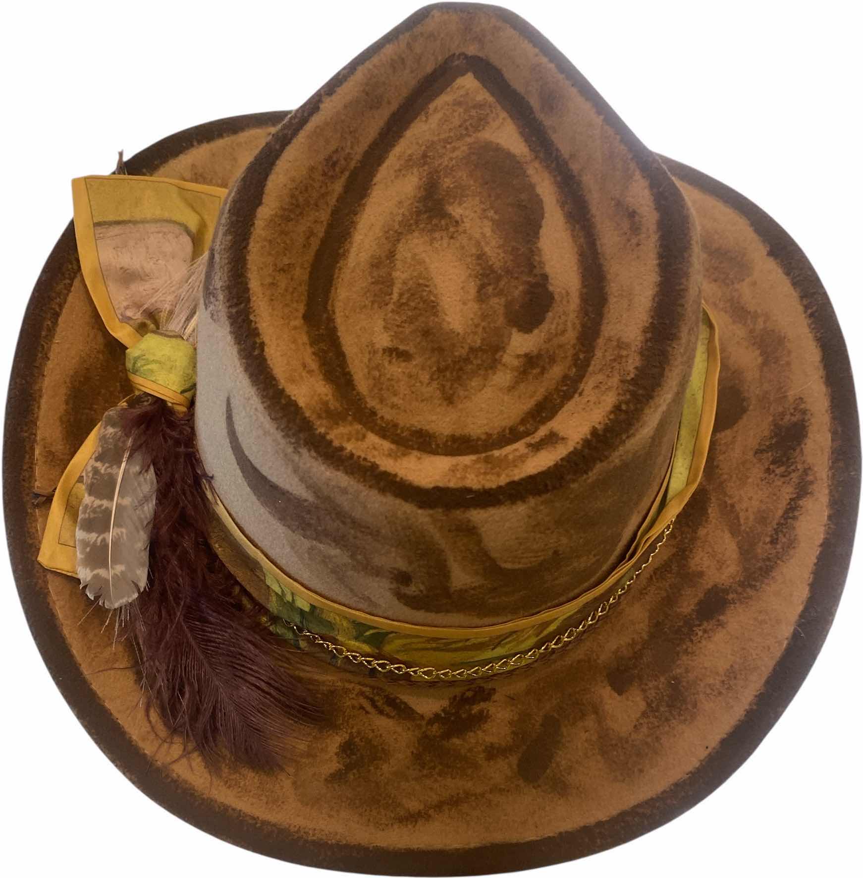 Photo 1 of NEW - CUSTOM HAND PAINTED & DECORATED WESTERN COWBOY HAT WITH FEATHERS & EMBELLISHMENT - INTERIOR RIBBON TO ADJUST SIZE