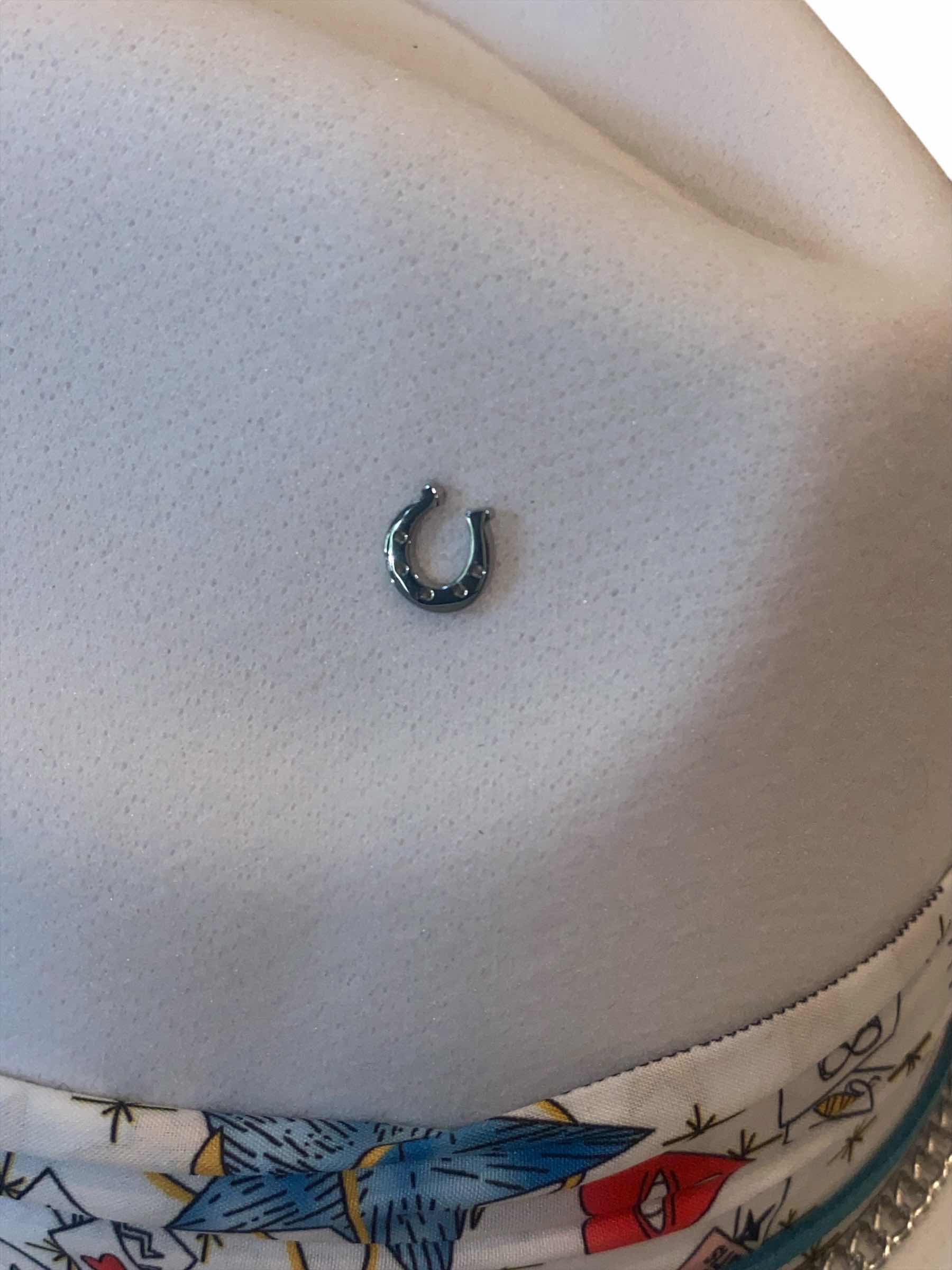 Photo 1 of NEW - CUSTOM DECORATED WHITE CASINO THEME FEDORA HAT WITH REMOVABLE FEATHER - ADJUSTABLE WITH INTERIOR RIBBON - TIE TO FIT