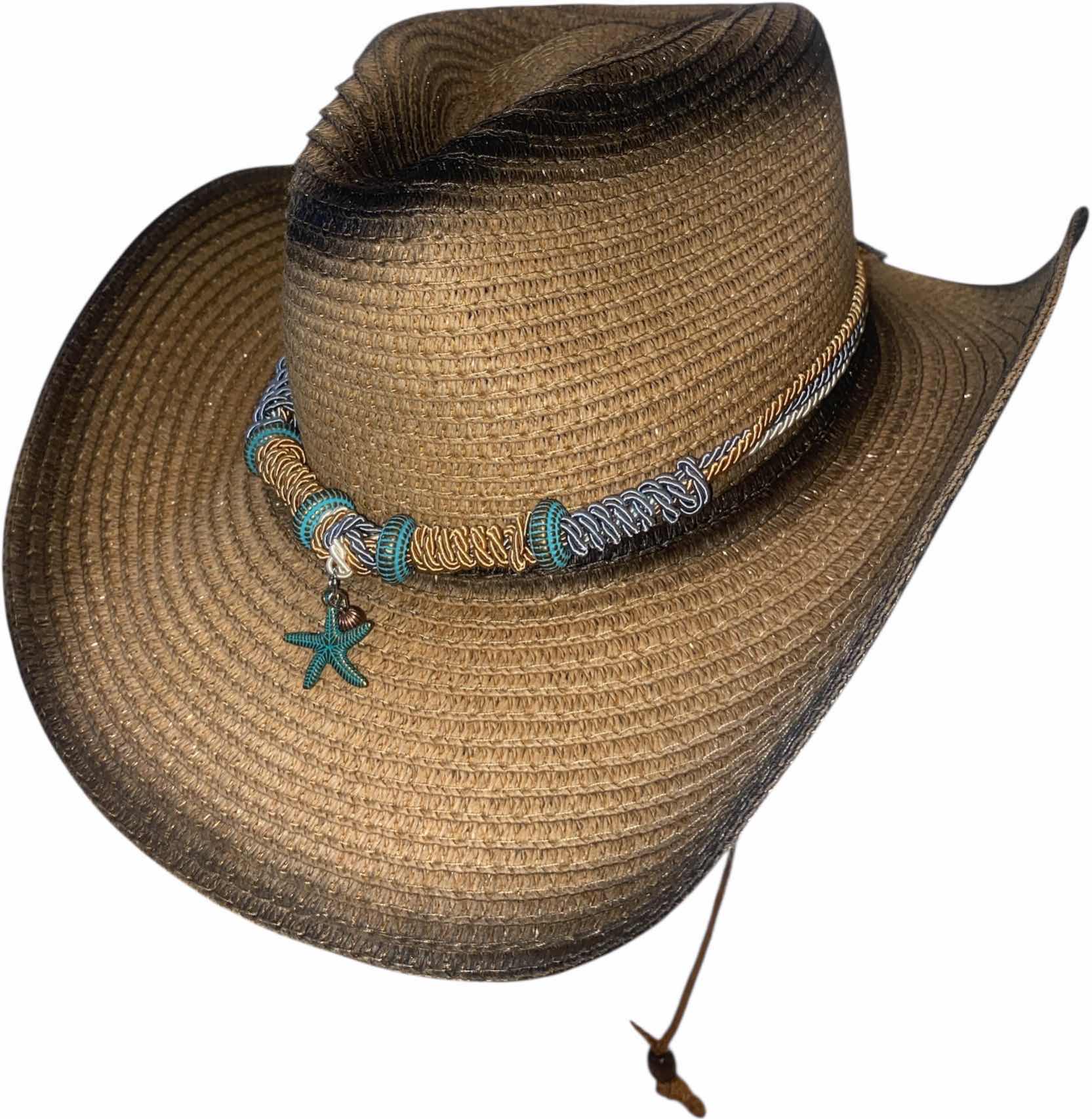 Photo 1 of NEW - CUSTOM DECORTED 100% PAPER SHAPEABLE WESTERN HAT WITH HAT BAND - ADULT SIZE WITH CHIN STRAP
