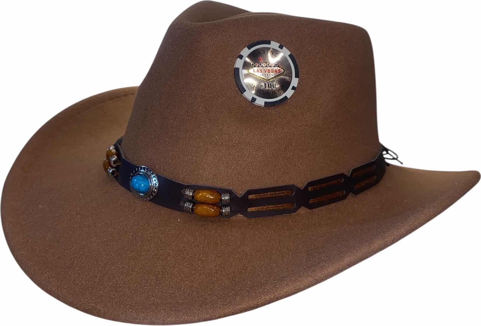 Photo 1 of NEW - CUSTOM DECORTED CASINO WESTERN HAT WITH HAT BAND - ADULT SIZE  INTERIOR RIBBON TO ADJUST