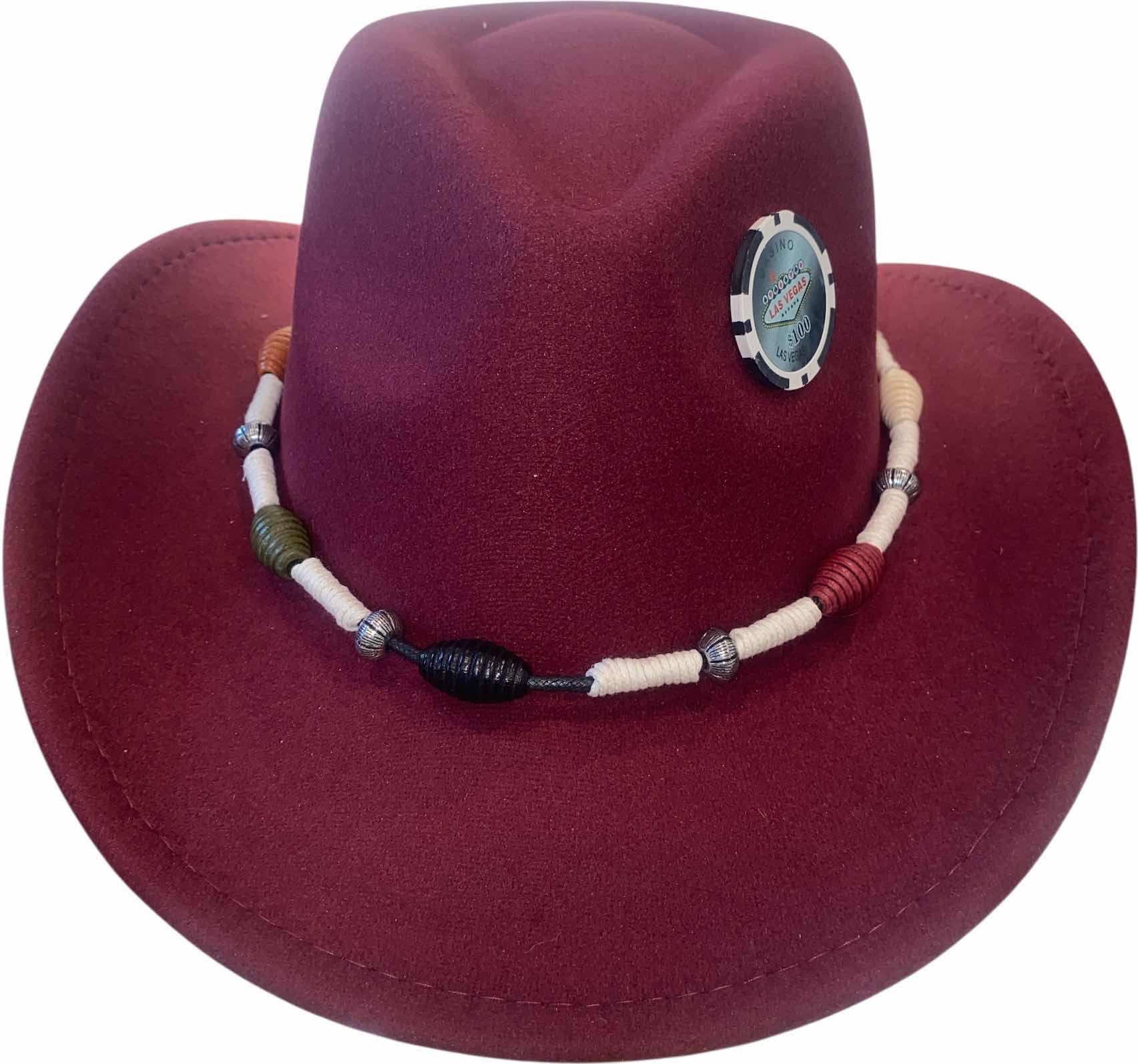 Photo 1 of NEW - CUSTOM DECORTED CABERNET CASINO WESTERN HAT WITH HAT BAND - ADULT SIZE  INTERIOR RIBBON TO ADJUST