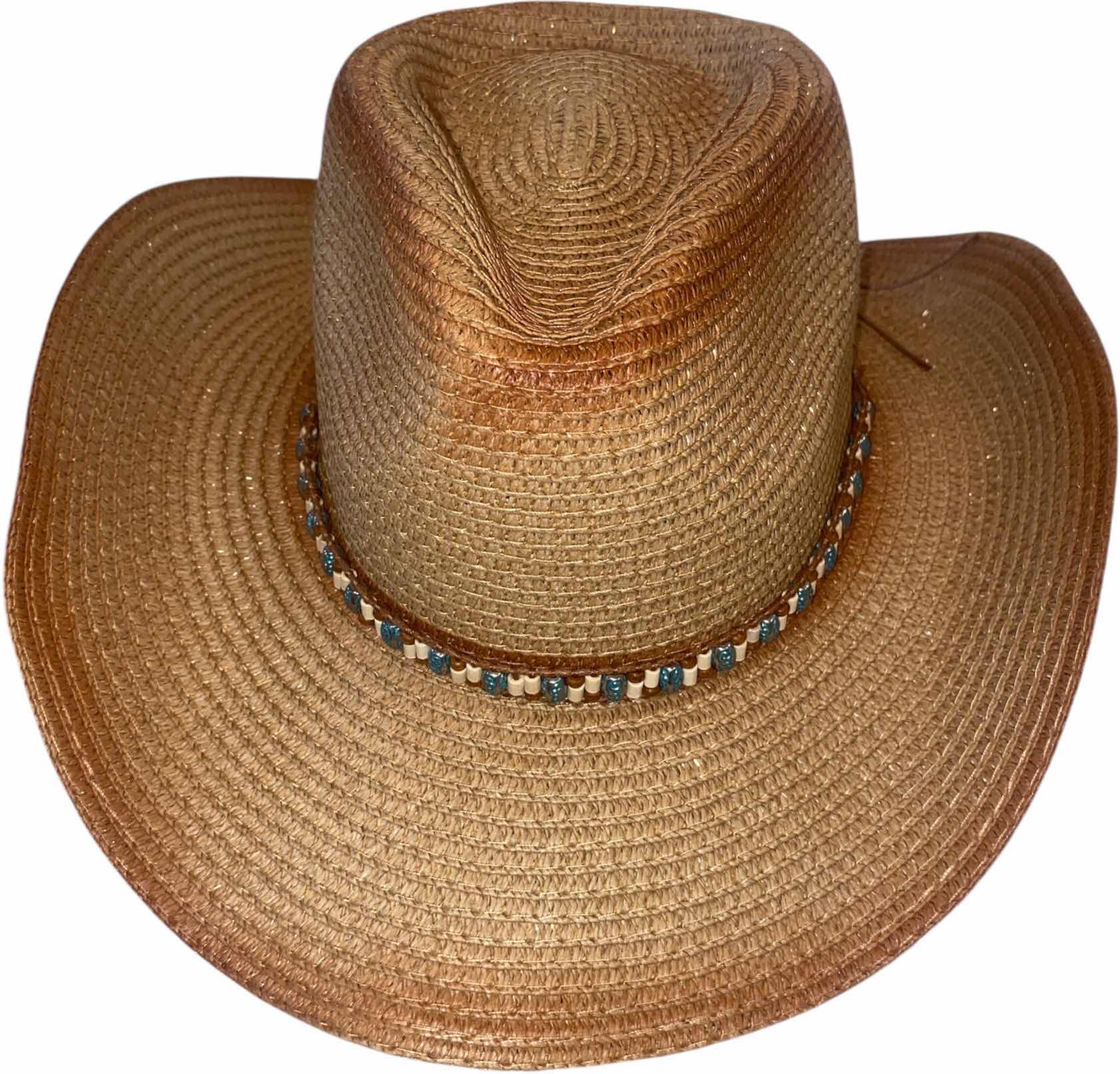 Photo 1 of NEW - CUSTOM DECORATED 100% PAPER SHAPEABLE WESTERN HAT WITH HAT BAND - ADULT SIZE WITH CHIN STRAP