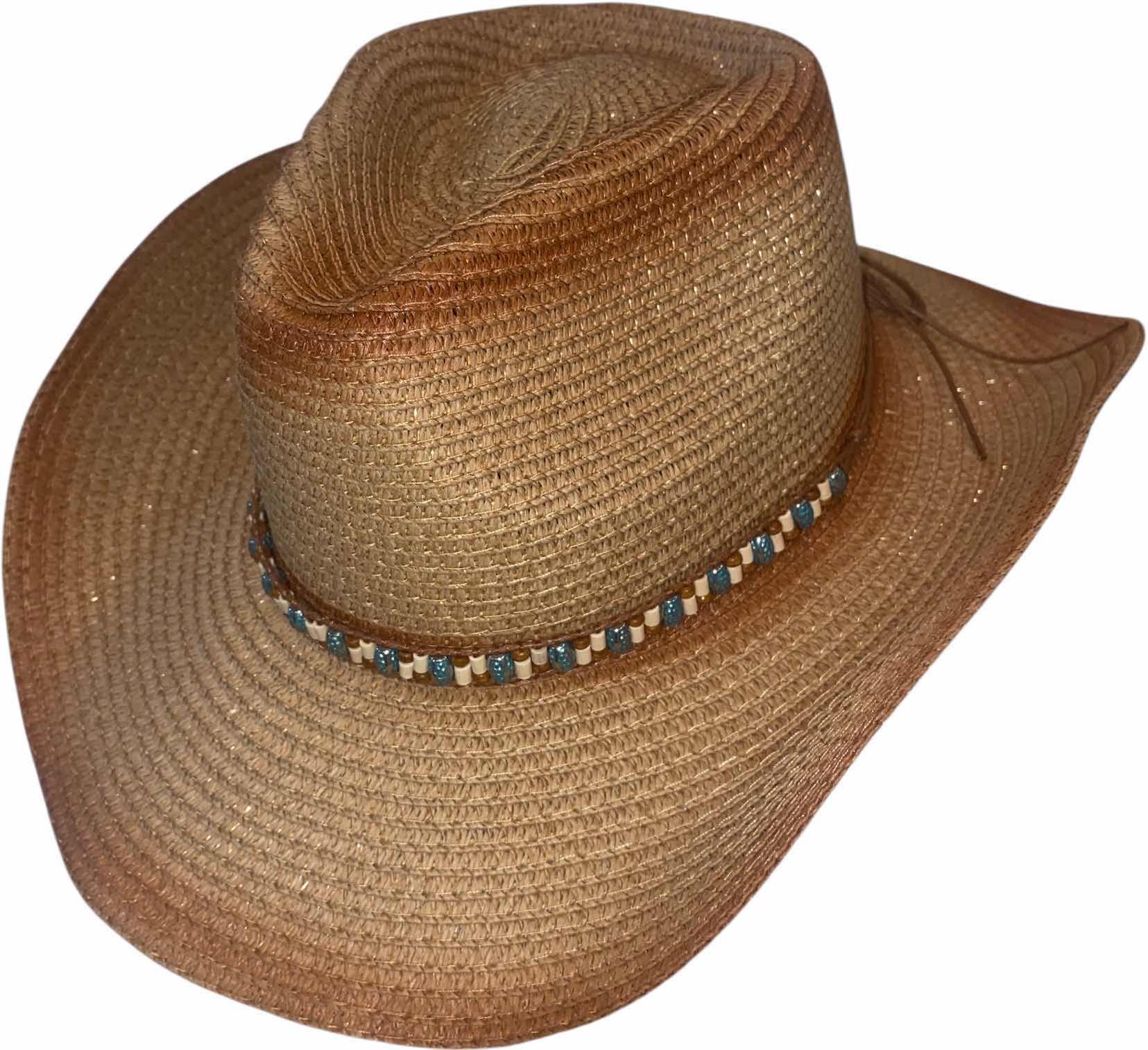 Photo 1 of NEW - CUSTOM DECORATED 100% PAPER SHAPEABLE WESTERN HAT WITH HAT BAND - ADULT SIZE WITH CHIN STRAP