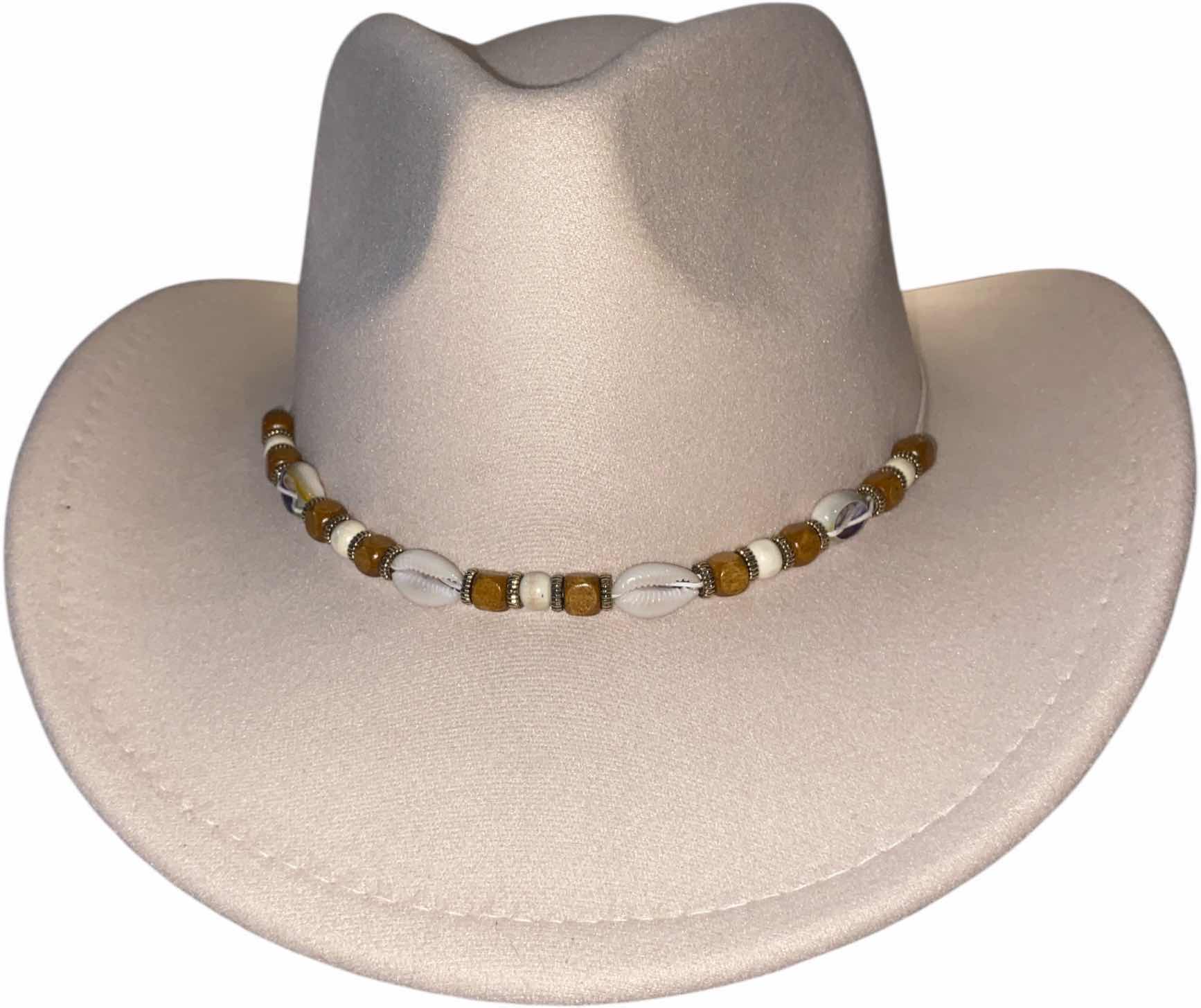 Photo 1 of NEW - CUSTOM DECORTED CREAM WESTERN HAT WITH HAT BAND - ADULT SIZE  INTERIOR RIBBON TO ADJUST