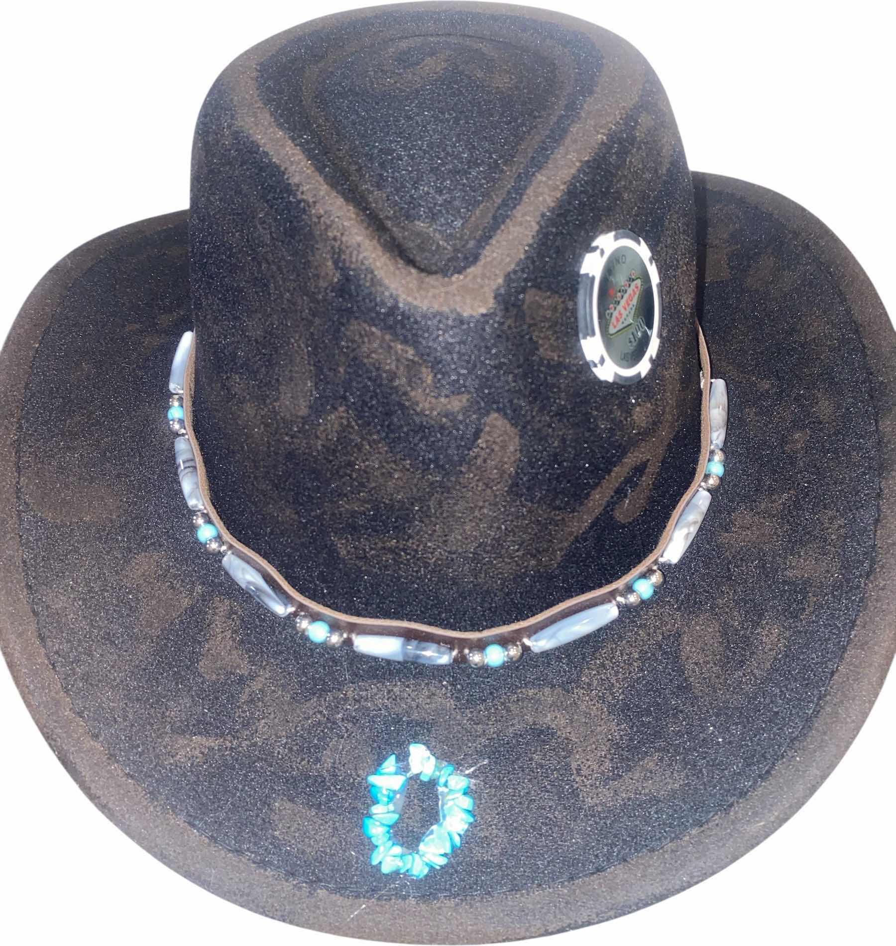 Photo 1 of NEW - CUSTOM DECORATED HAND PAINTED CASINO WESTERN HAT WITH HAT BAND - ADULT SIZE  INTERIOR RIBBON TO ADJUST