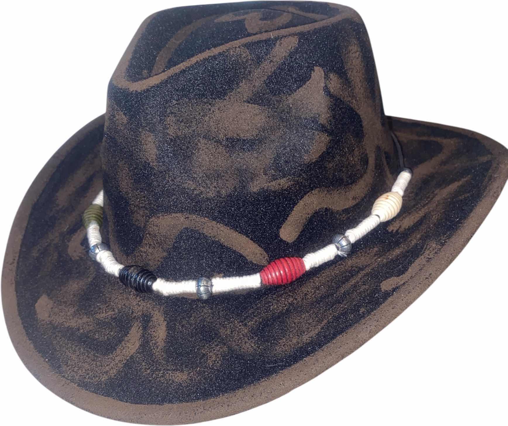 Photo 1 of NEW - CUSTOM DECORATED HAND PAINTED WESTERN HAT WITH HAT BAND - ADULT SIZE  INTERIOR RIBBON TO ADJUST
