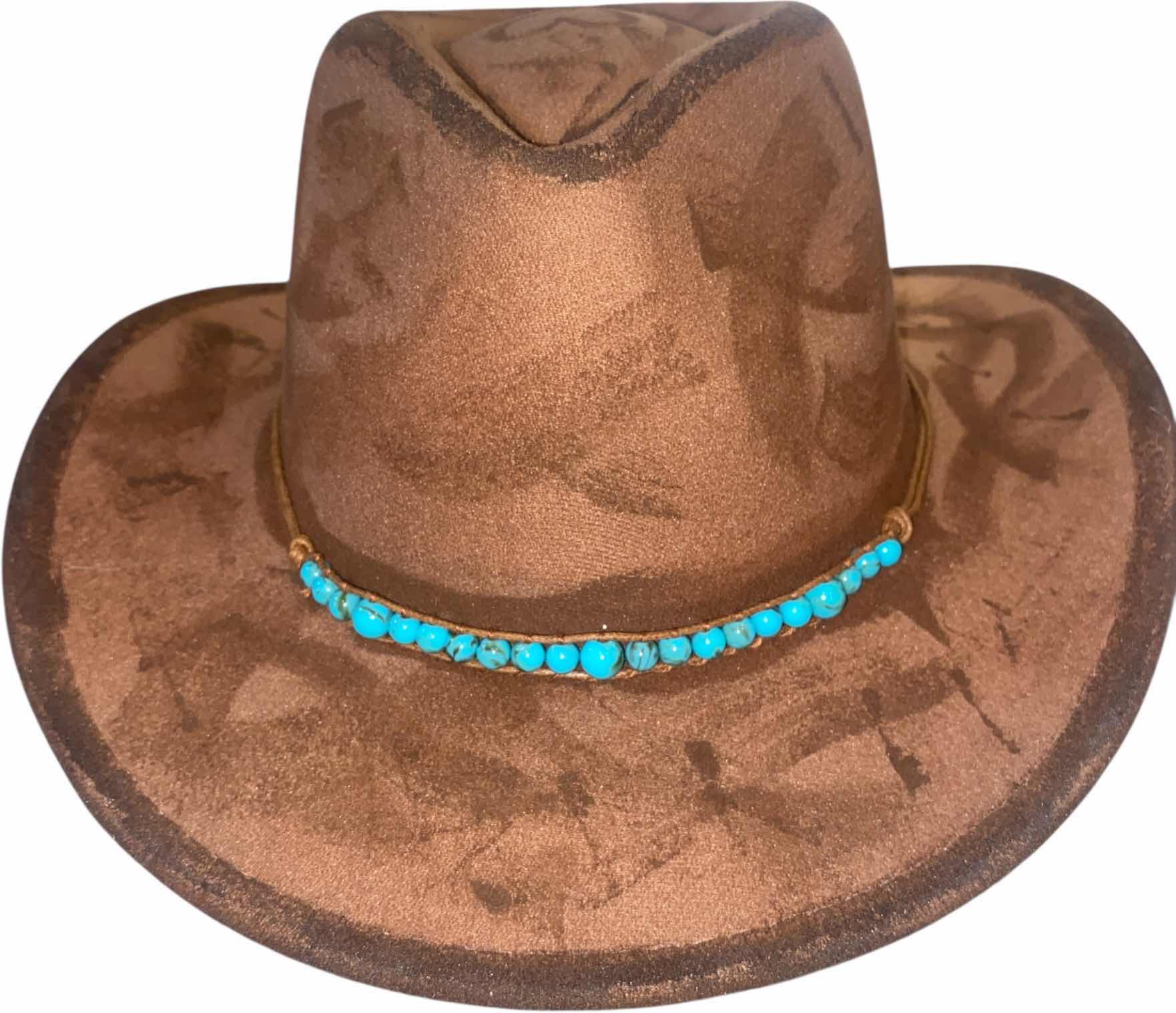 Photo 1 of NEW - CUSTOM DECORATED HAND PAINTED WESTERN HAT WITH HAT BAND - ADULT SIZE  INTERIOR RIBBON TO ADJUST