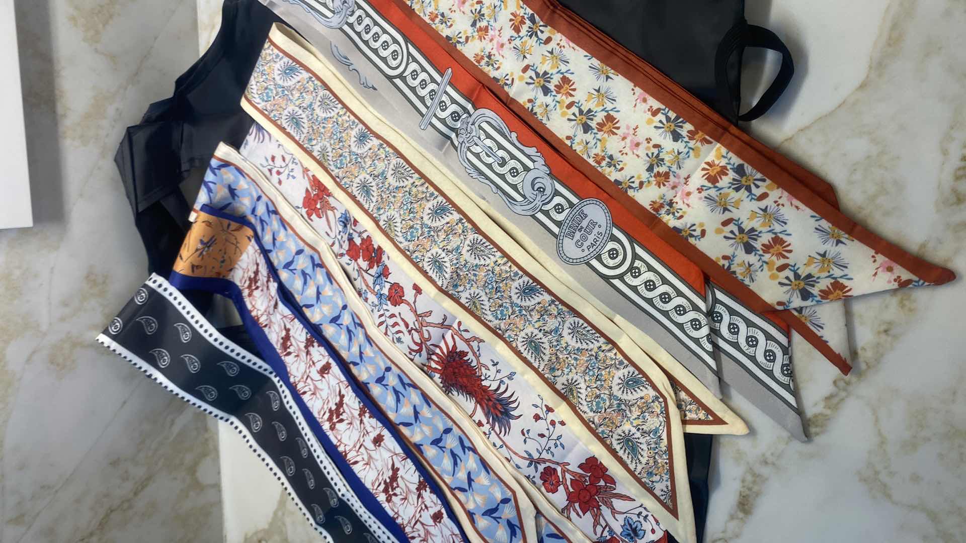 Photo 1 of NEW - 7 HAIR/ HEAD/ HATBAND SCARFS WITH REUSABLE NYLON BAG