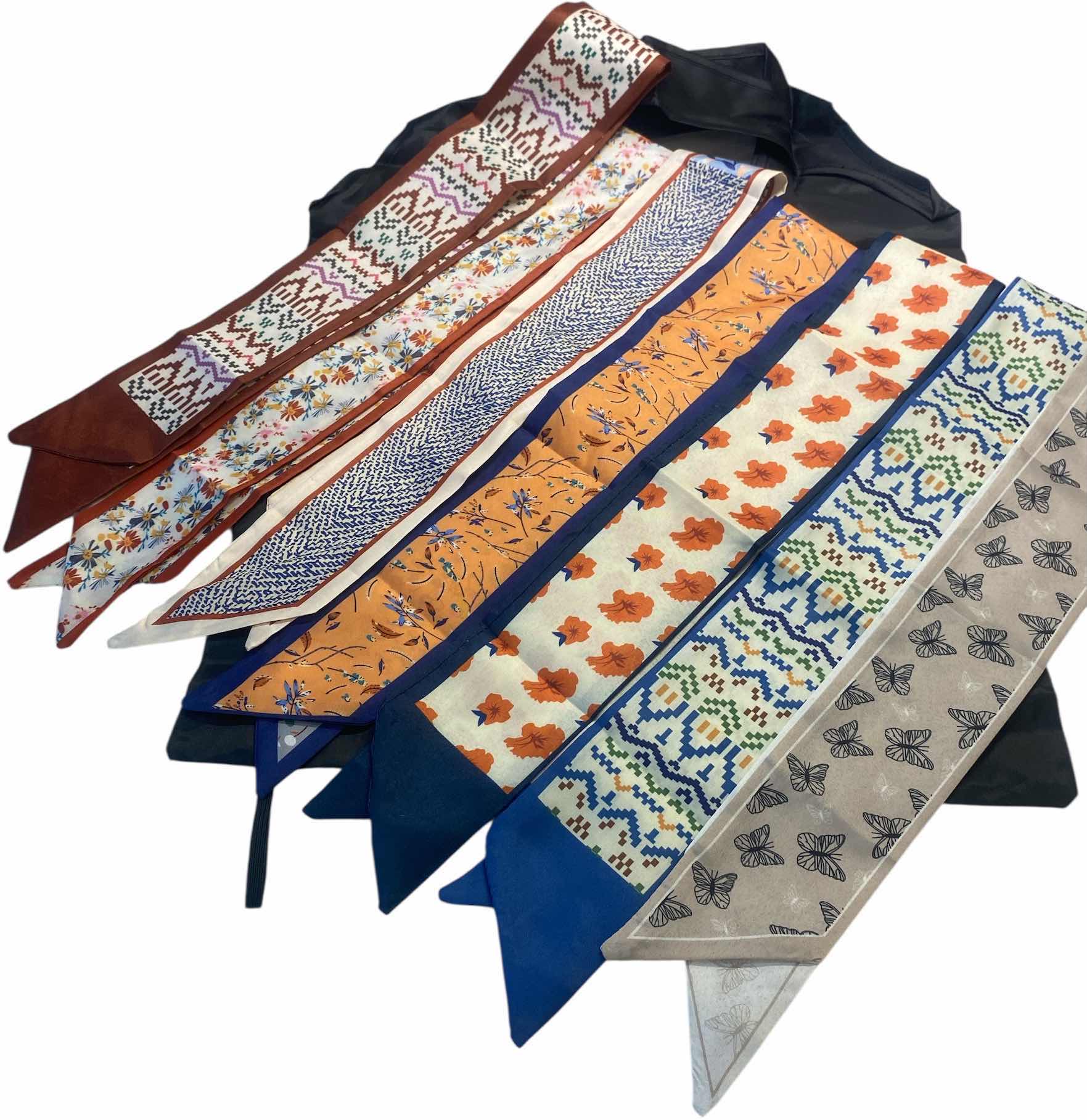 Photo 1 of NEW - 7 HAIR/ HEAD/ HATBAND SCARFS WITH BLACK REUSEABLE NYLON BAG