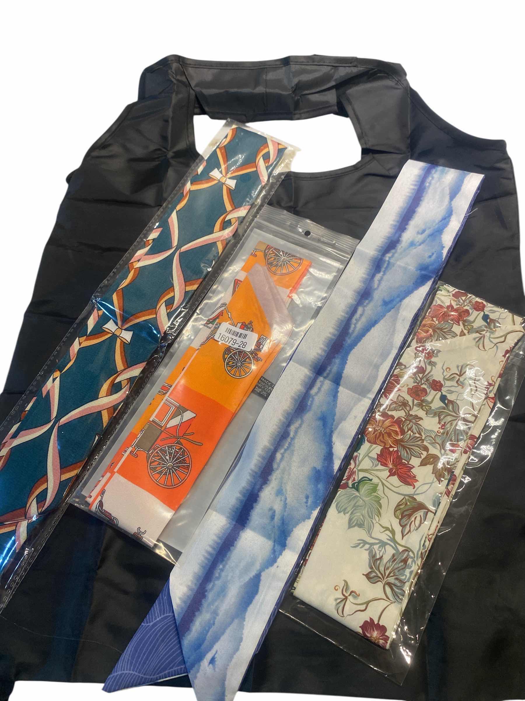 Photo 1 of NEW - 4 HAIR/ HEAD/ HATBAND SCARFS WITH BLACK REUSEABLE NYLON BAG