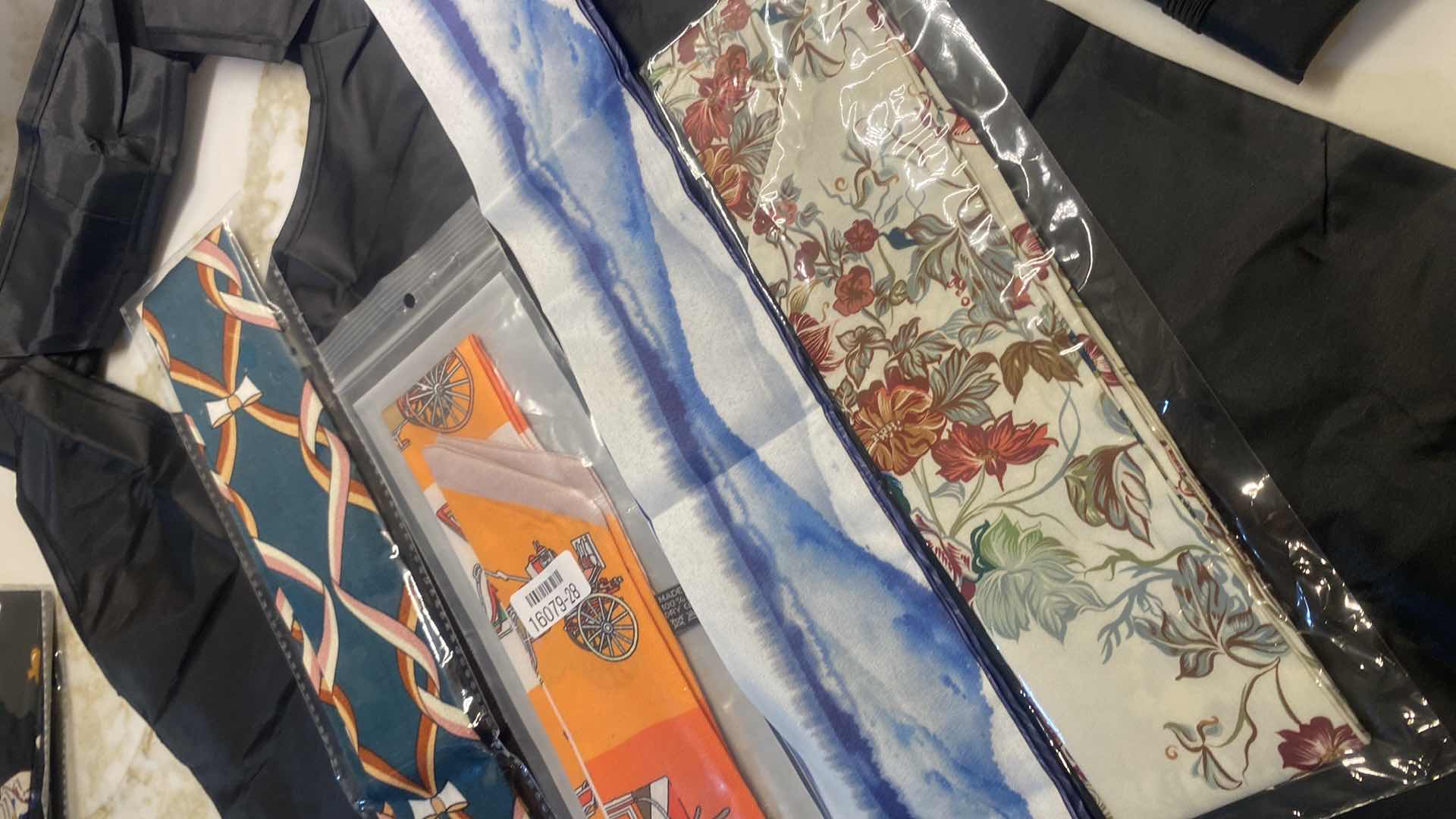 Photo 1 of NEW - 4 HAIR/ HEAD/ HATBAND SCARFS WITH BLACK REUSEABLE NYLON BAG