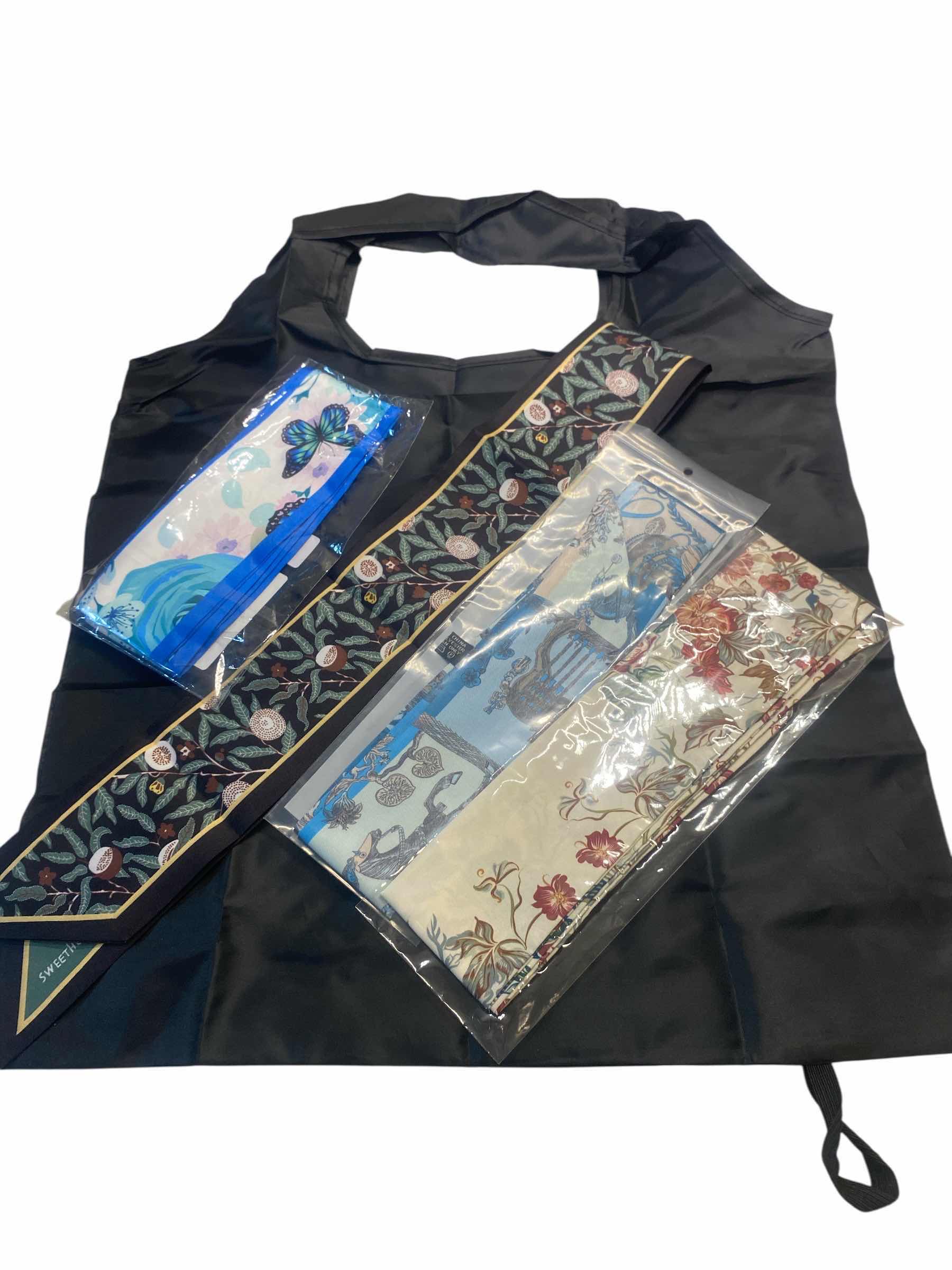 Photo 1 of NEW - 4 HAIR/ HEAD/ HATBAND SCARFS WITH BLACK REUSEABLE NYLON BAG