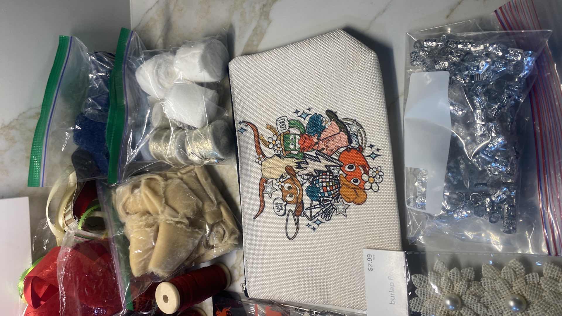 Photo 1 of CRAFT SUPPLIES - HAIR CLIPS, RIBBON & MORE WITH REUSABLE NYLON BAG