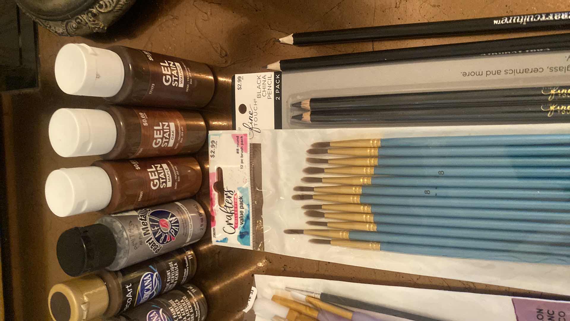 Photo 1 of CRAFTING PAINTS STAINS BRUSHES & MORE IN REUSABLE NYLON BAG